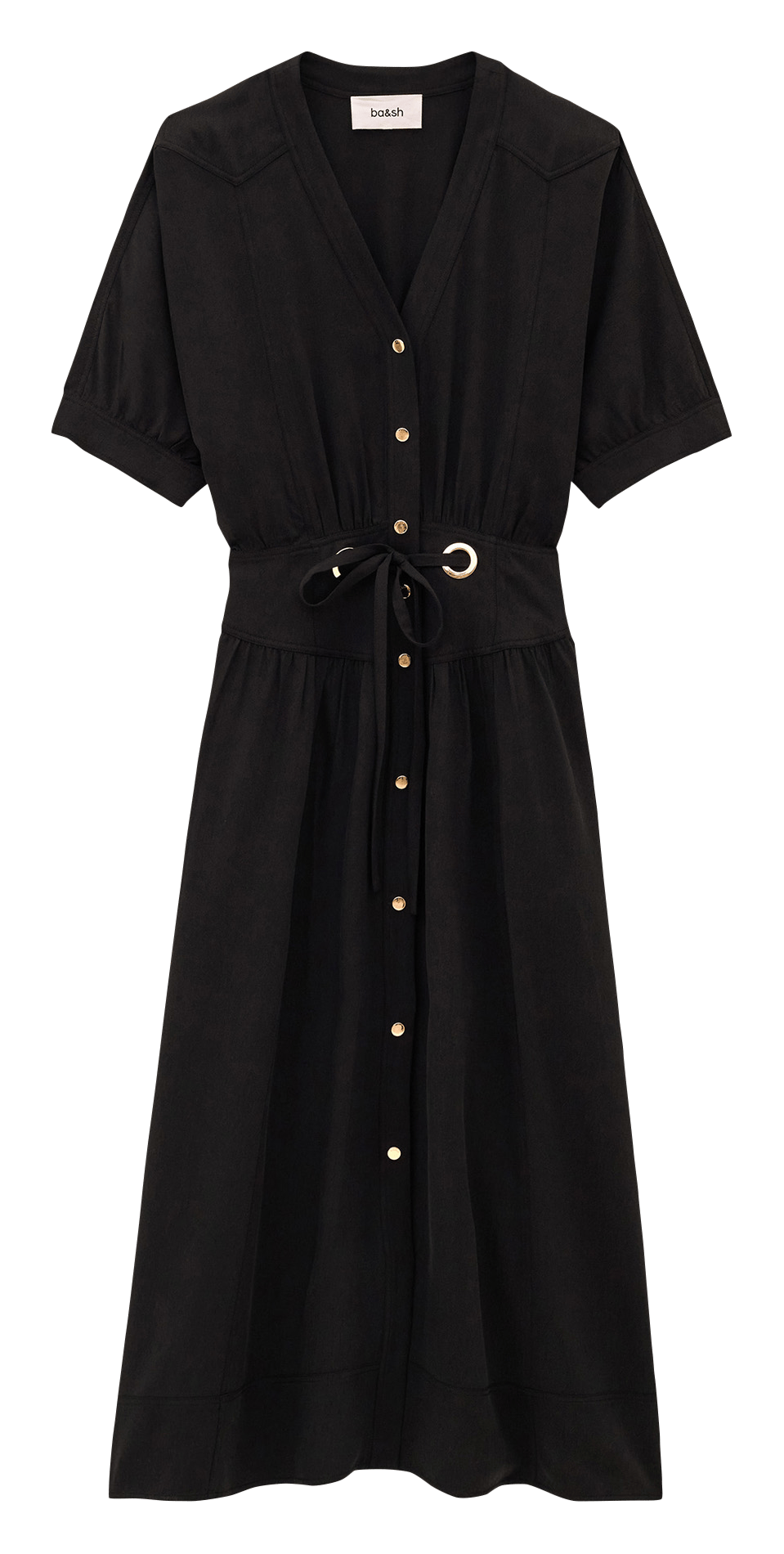 Robe chemise midi cintrée à manches courtes BA&SH Noir