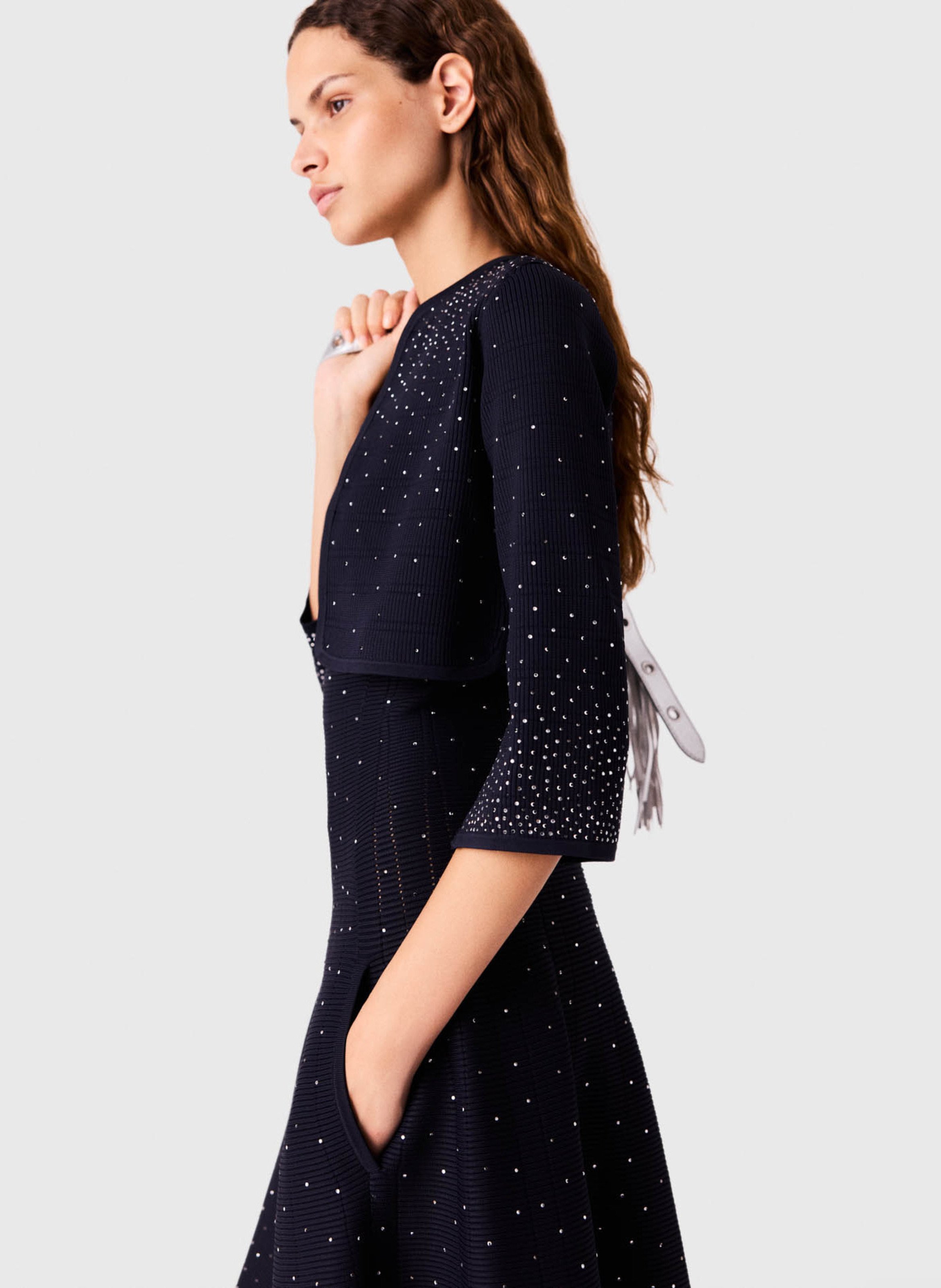 Cardigan court à strass MAJE Bleu