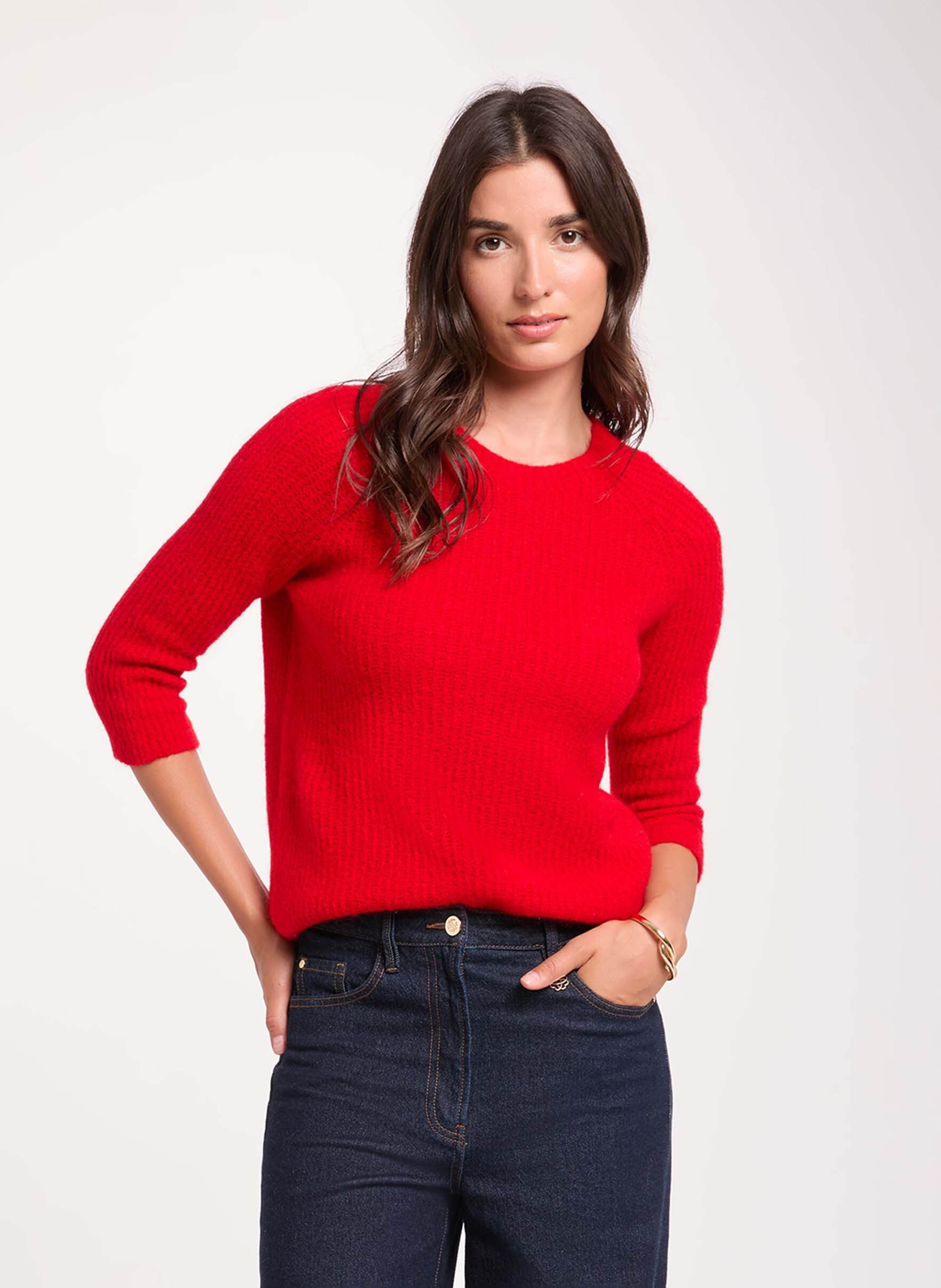 Pull droit col rond en maille mélangée MORGAN