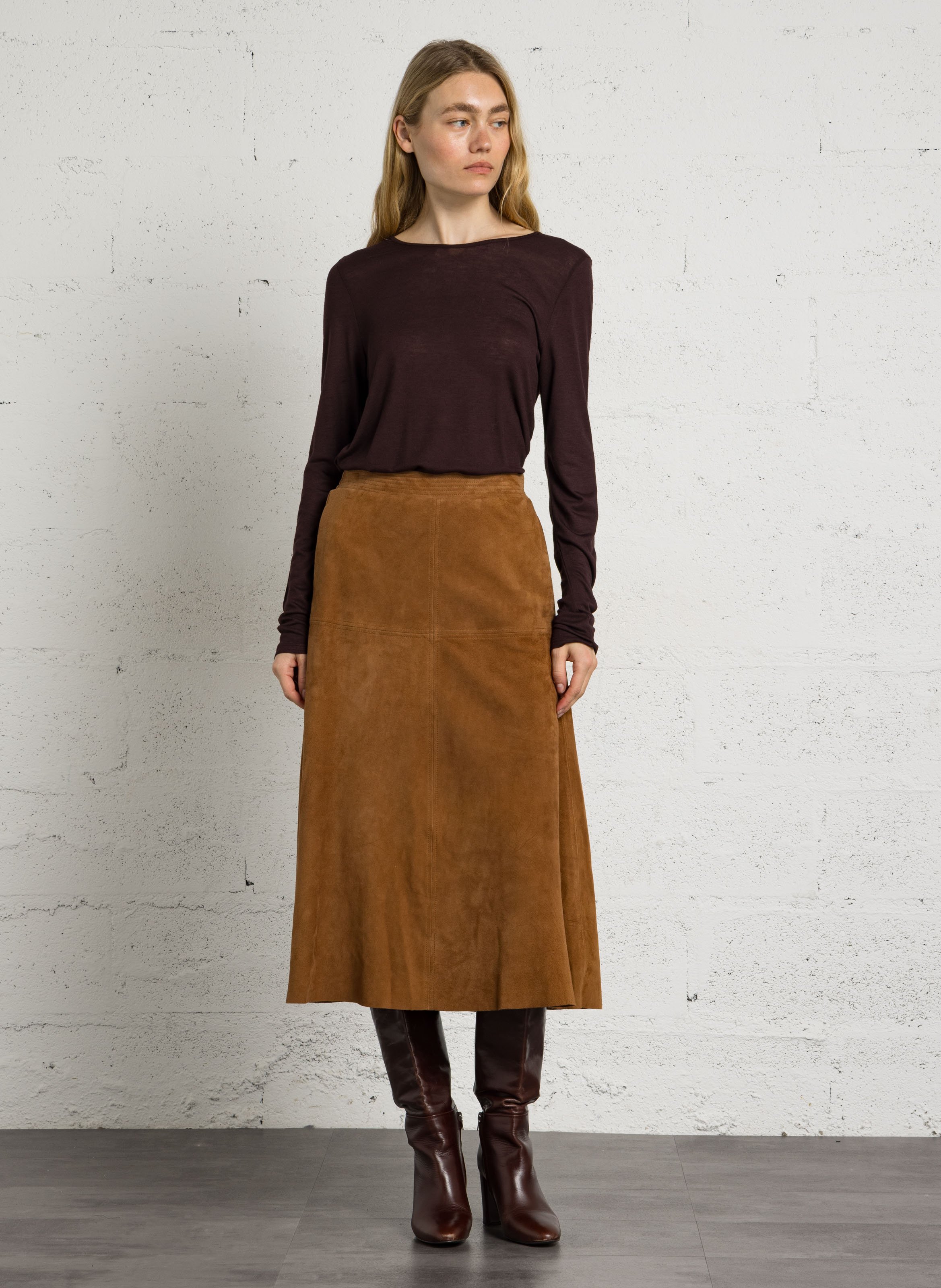 Tee-shirt droit fluide manches longues SUD EXPRESS Marron