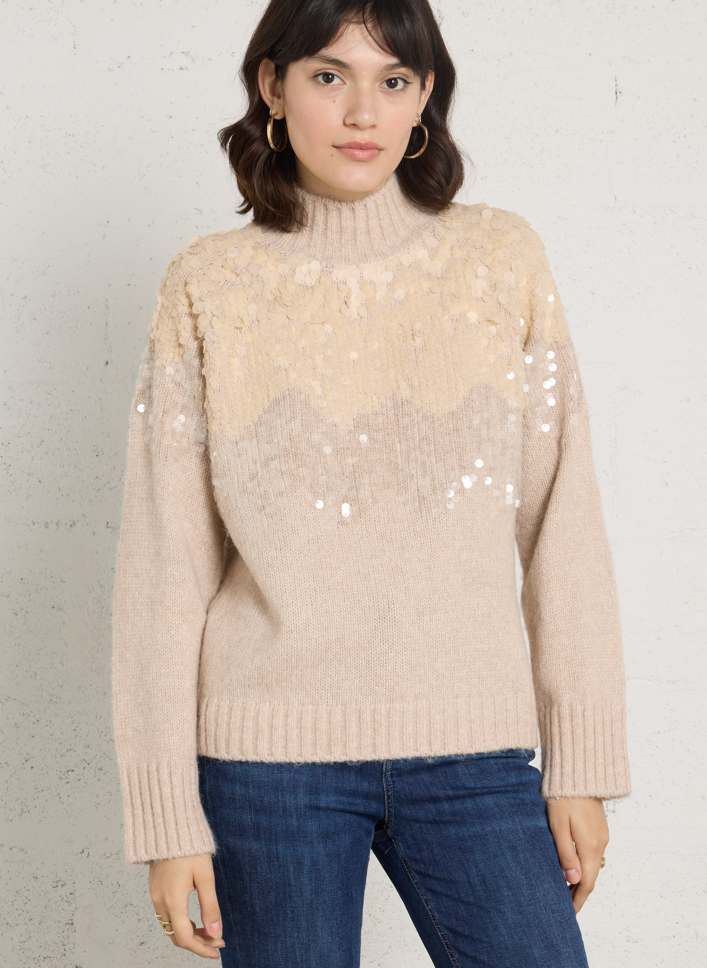Pull droit col montant à sequins LIU JO Rose