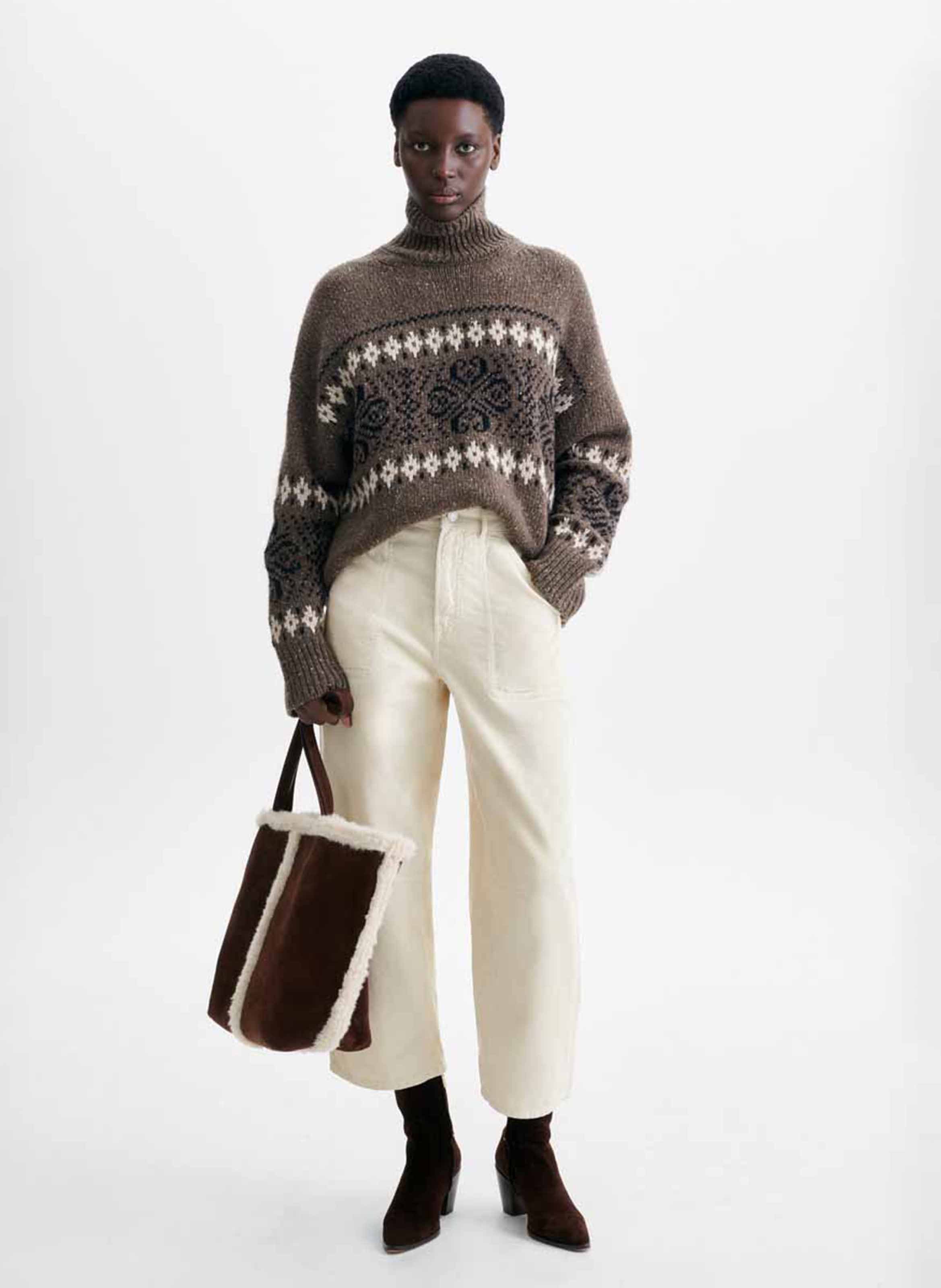 High-neck printed wool-blend sweater | Beige VANESSA BRUNO Women