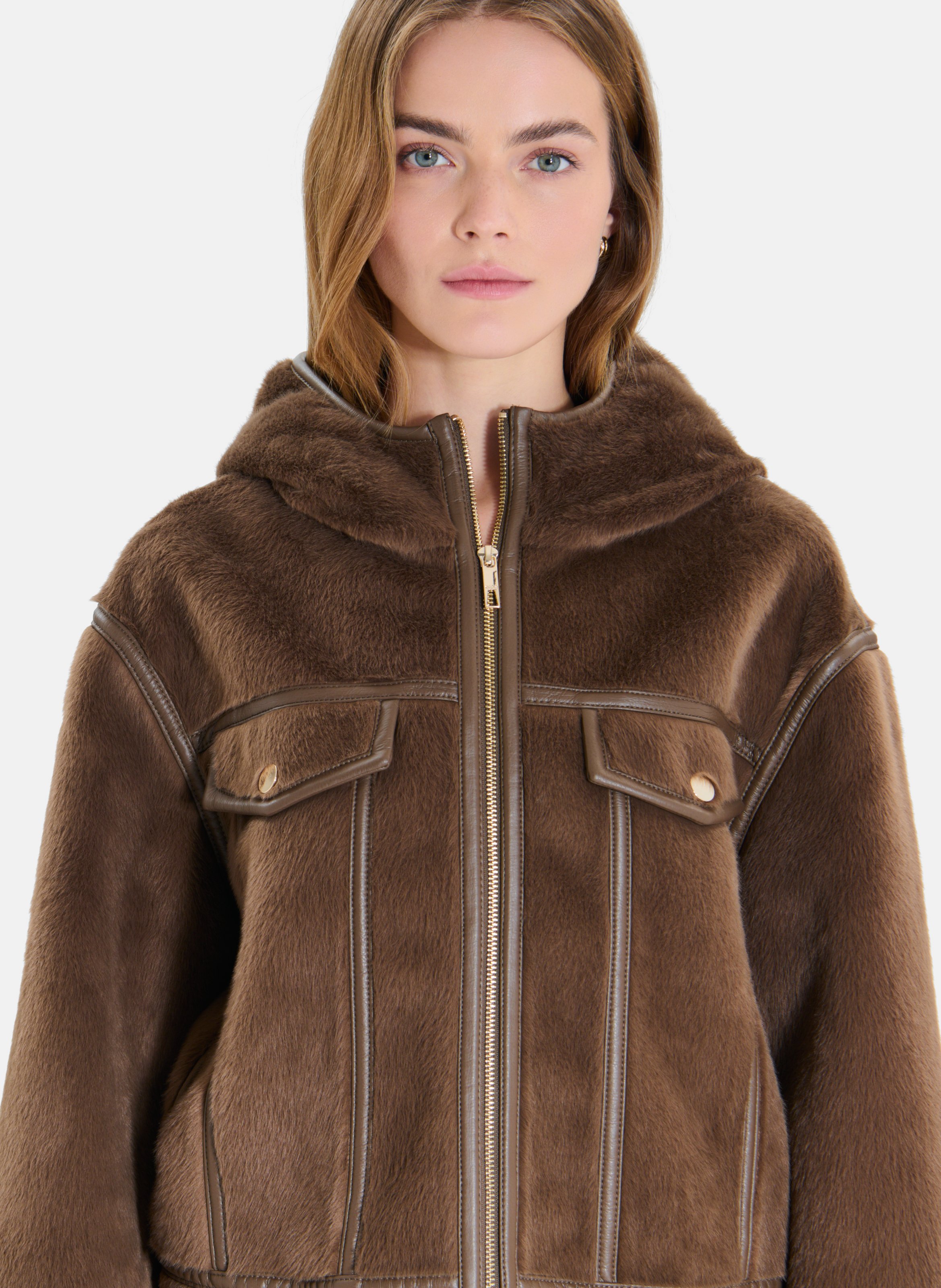 Boxy cropped faux fur-effect jacket ZAPA Brown