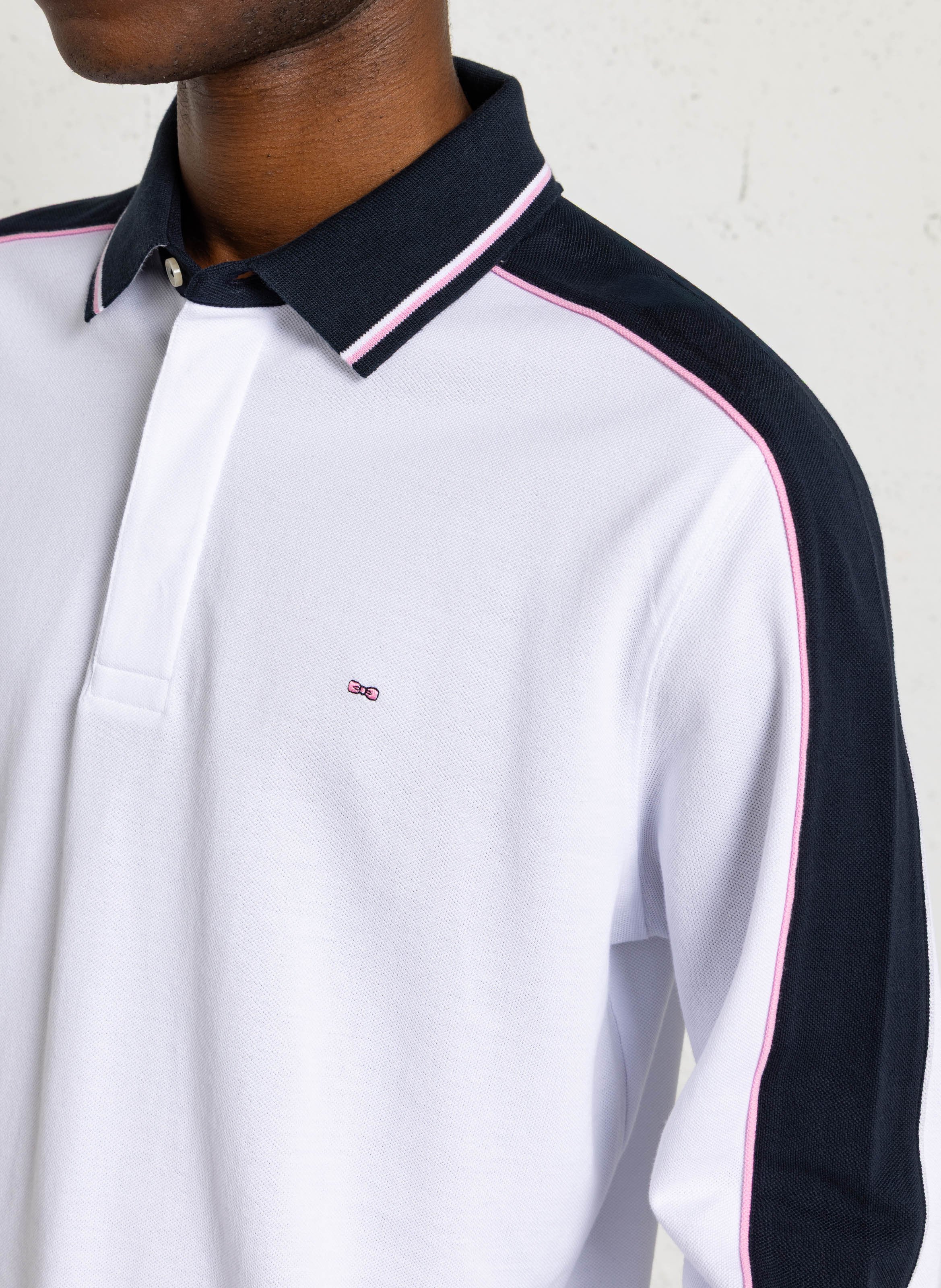 Straight fit long-sleeved cotton polo EDEN PARK Blue