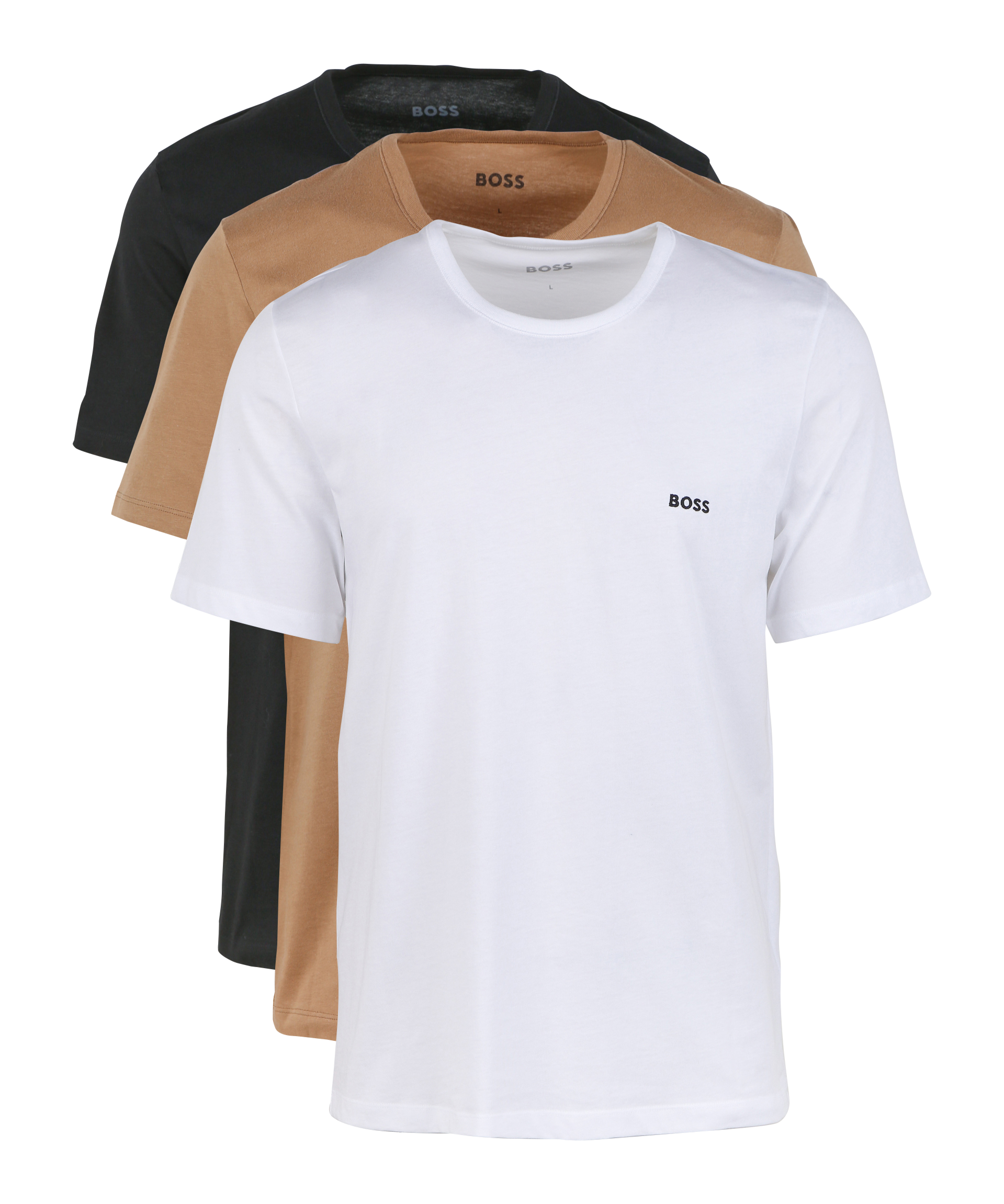 Pack of 3 round-neck cotton T-shirts BOSS Beige