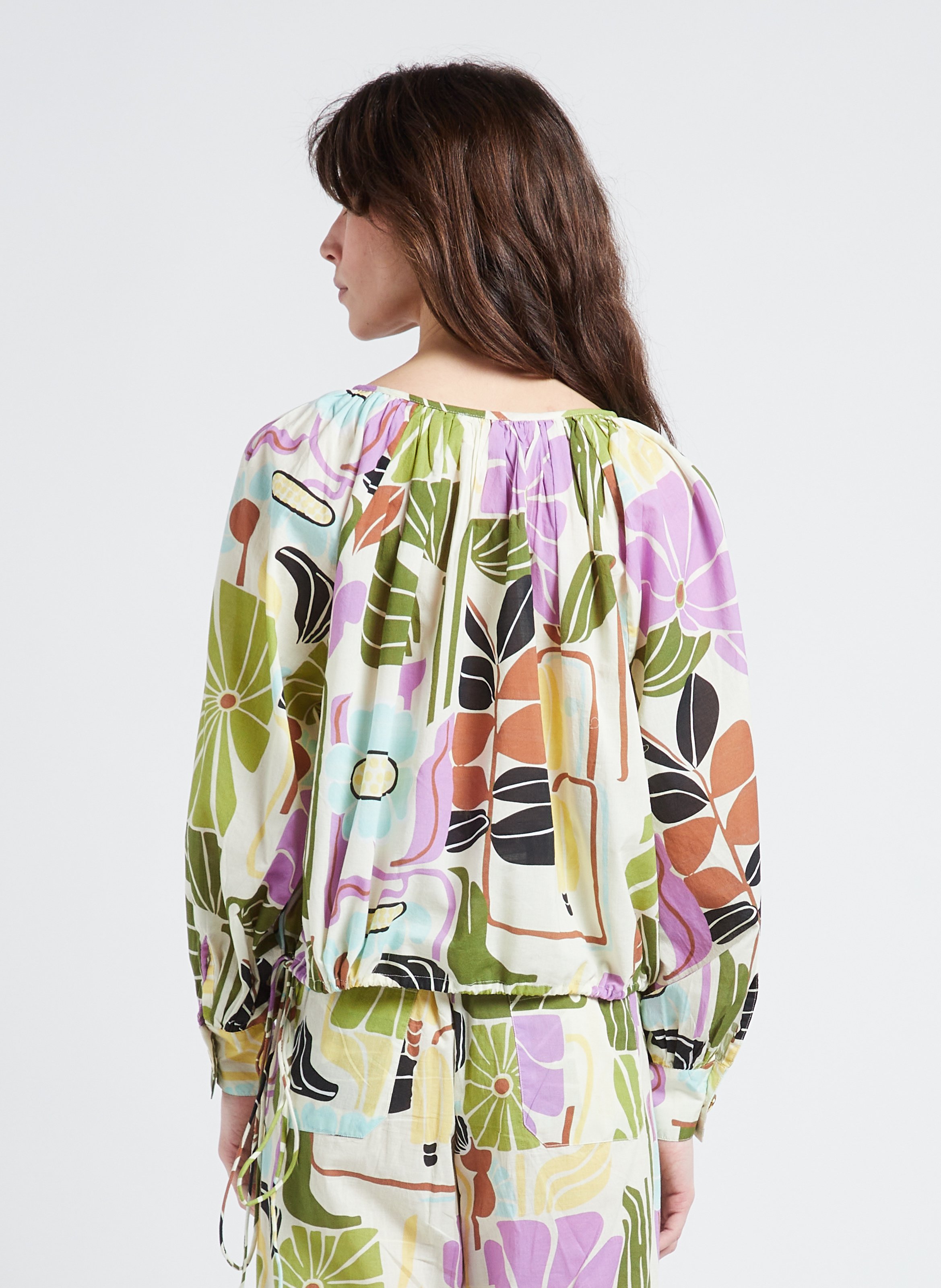 Loose-fit printed cotton boat-neck blouse BELLEPIECE Multicolored