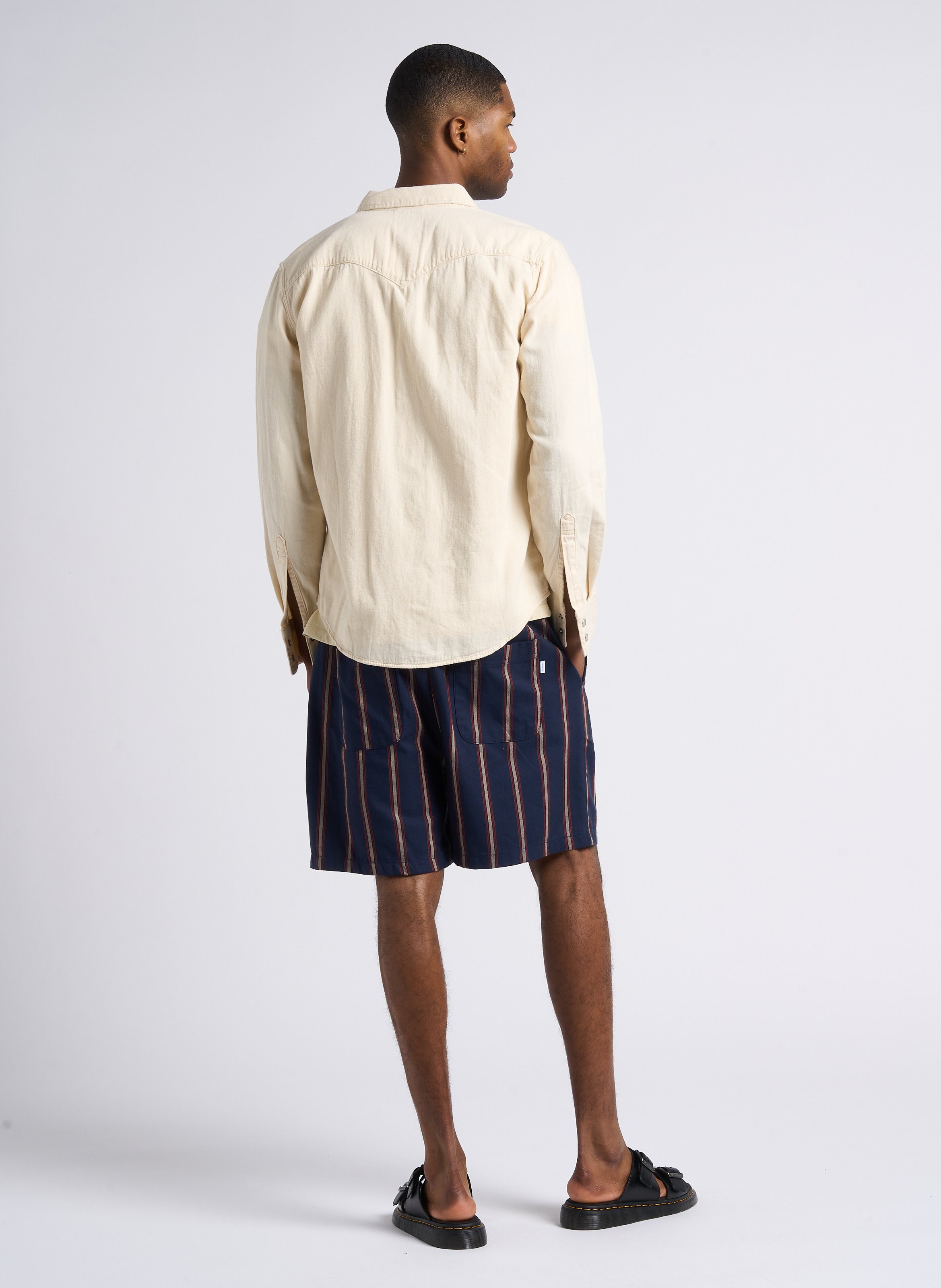 Striped straight-leg cotton shorts LES DEUX Blue