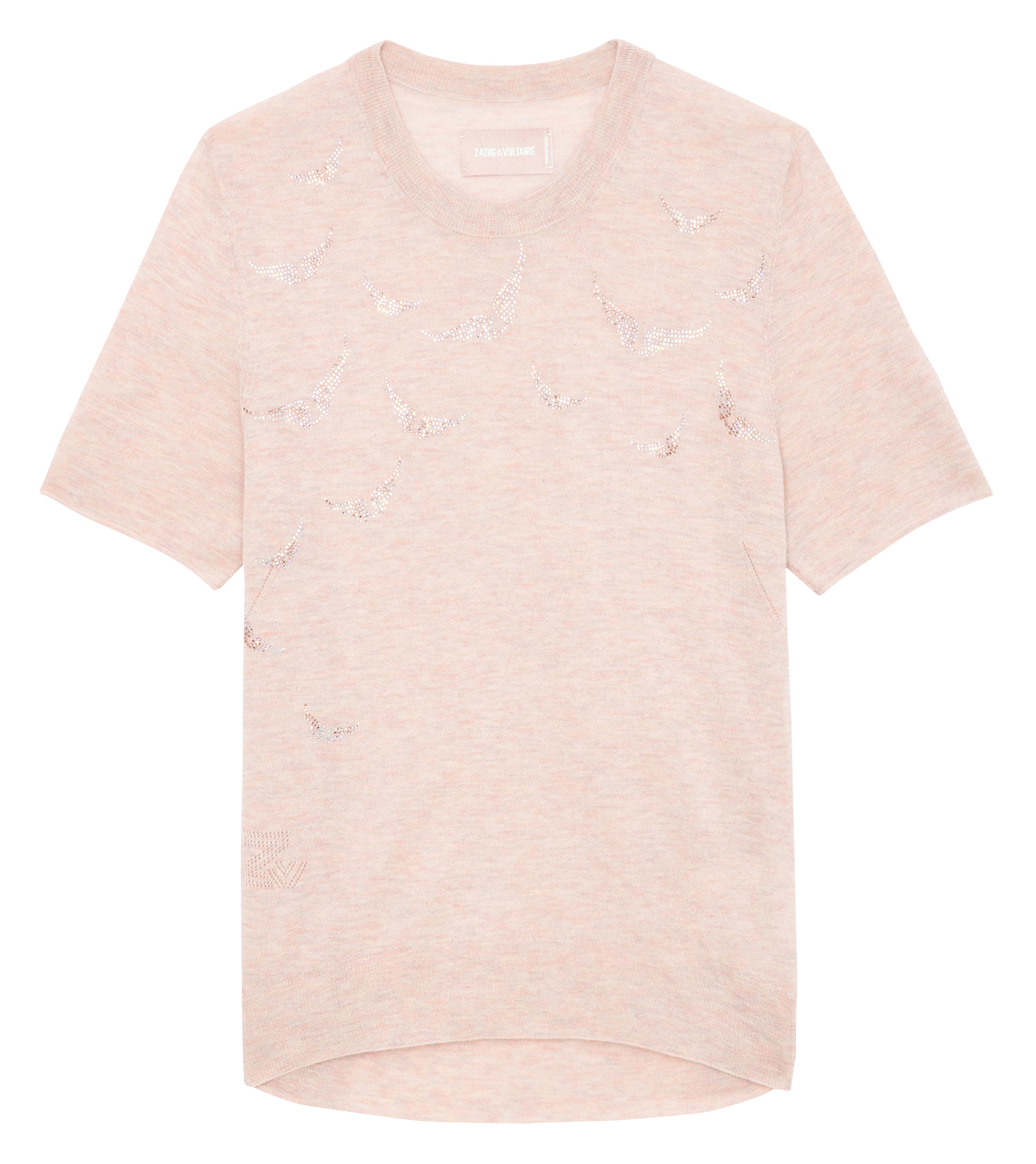 Tee-shirt droit col rond en cachemire ZADIG&VOLTAIRE Rose