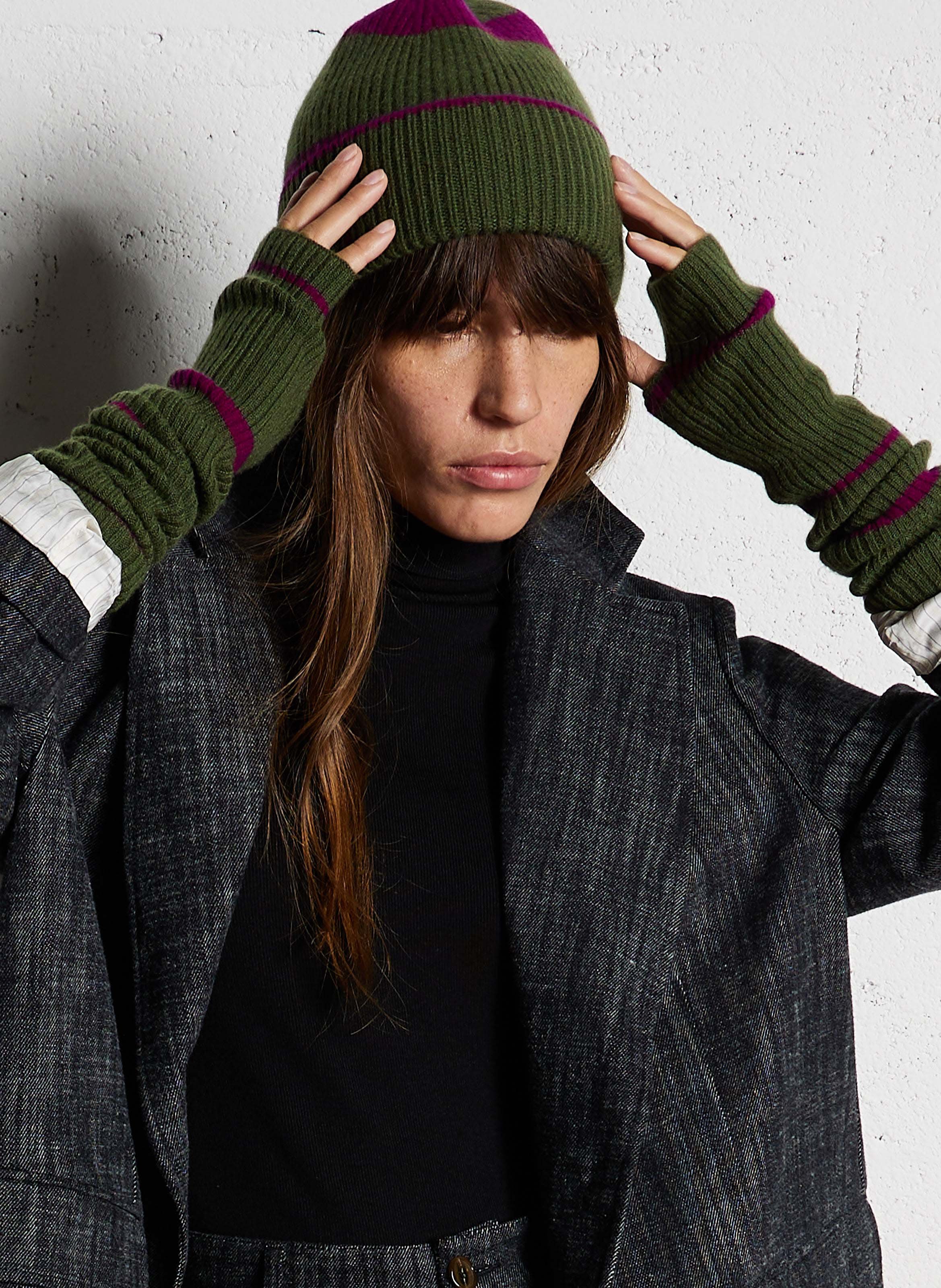 Striped cashmere fingerless gloves KOON