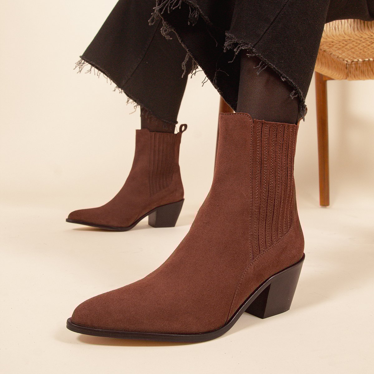 Suede leather cowboy boots JULES & JENN Brown