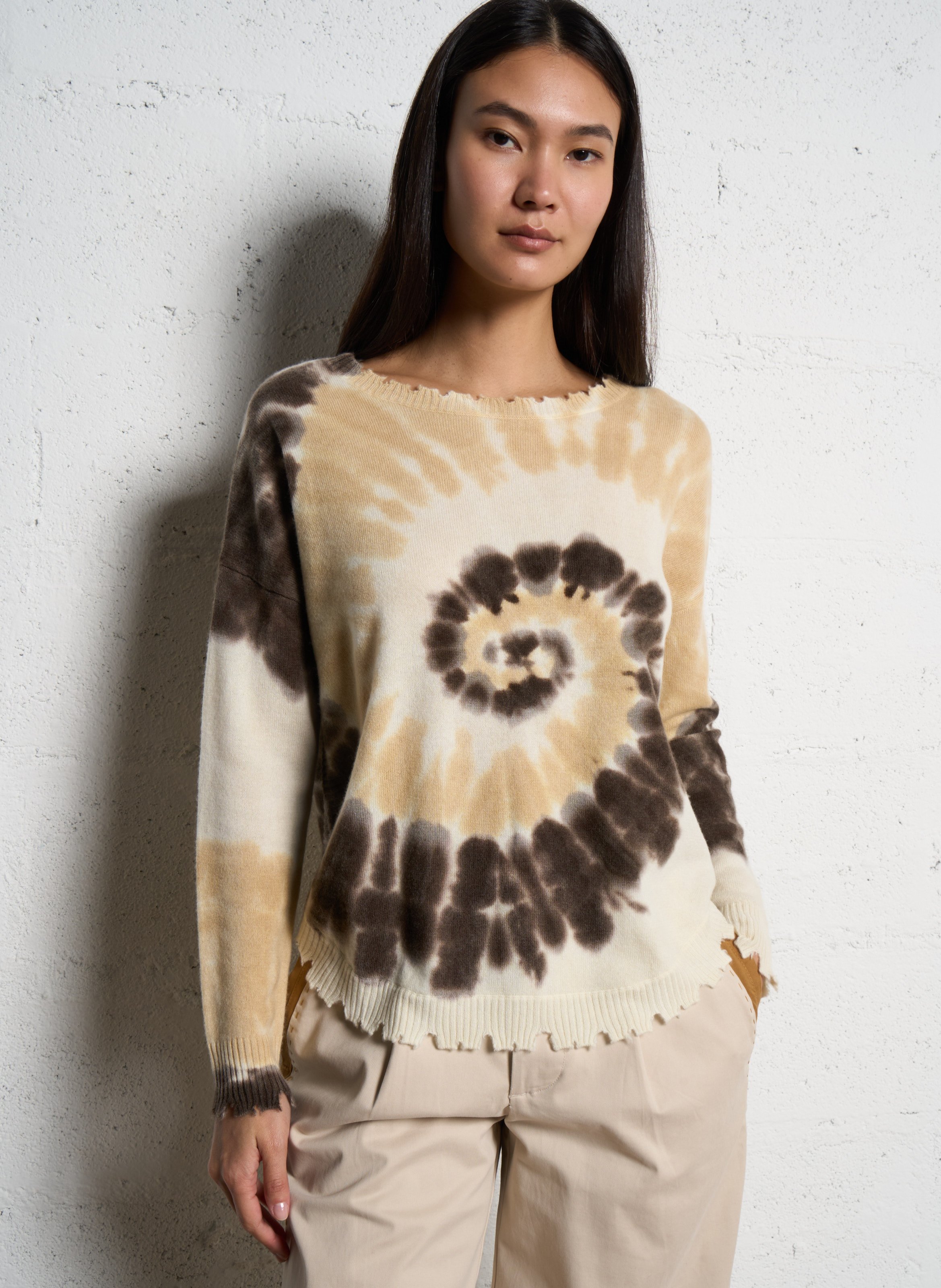 Trui van kasjmier met tie-dyeprint KUJTEN Bruin