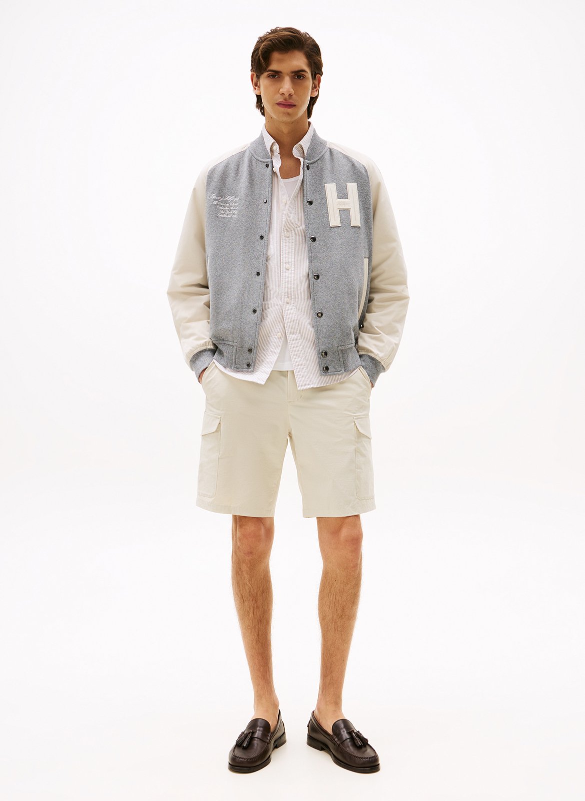 Blouson droit col teddy en coton mélangé TOMMY HILFIGER Gris