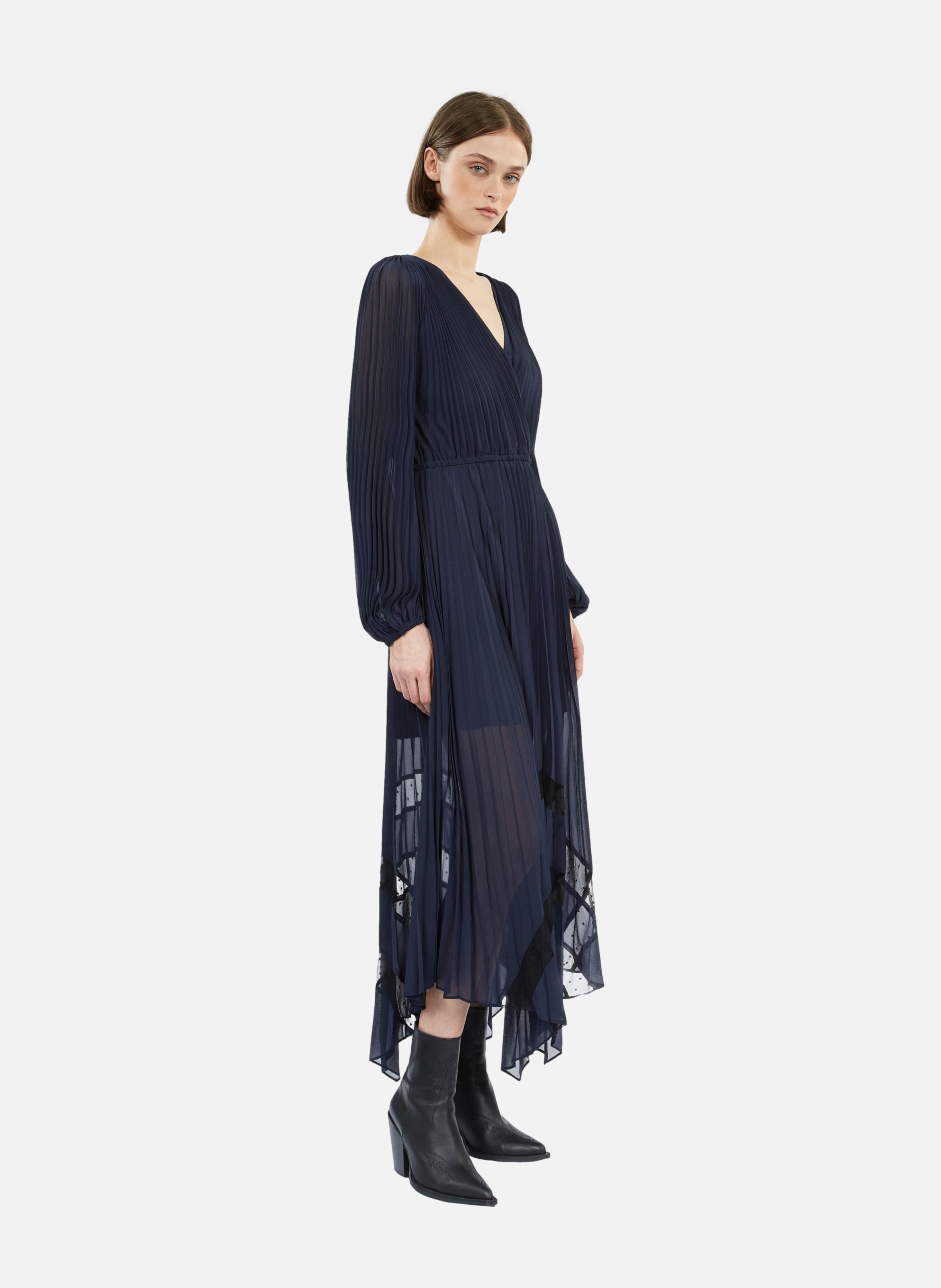 Long fluid dress with lace detail THE KOOPLES Blue
