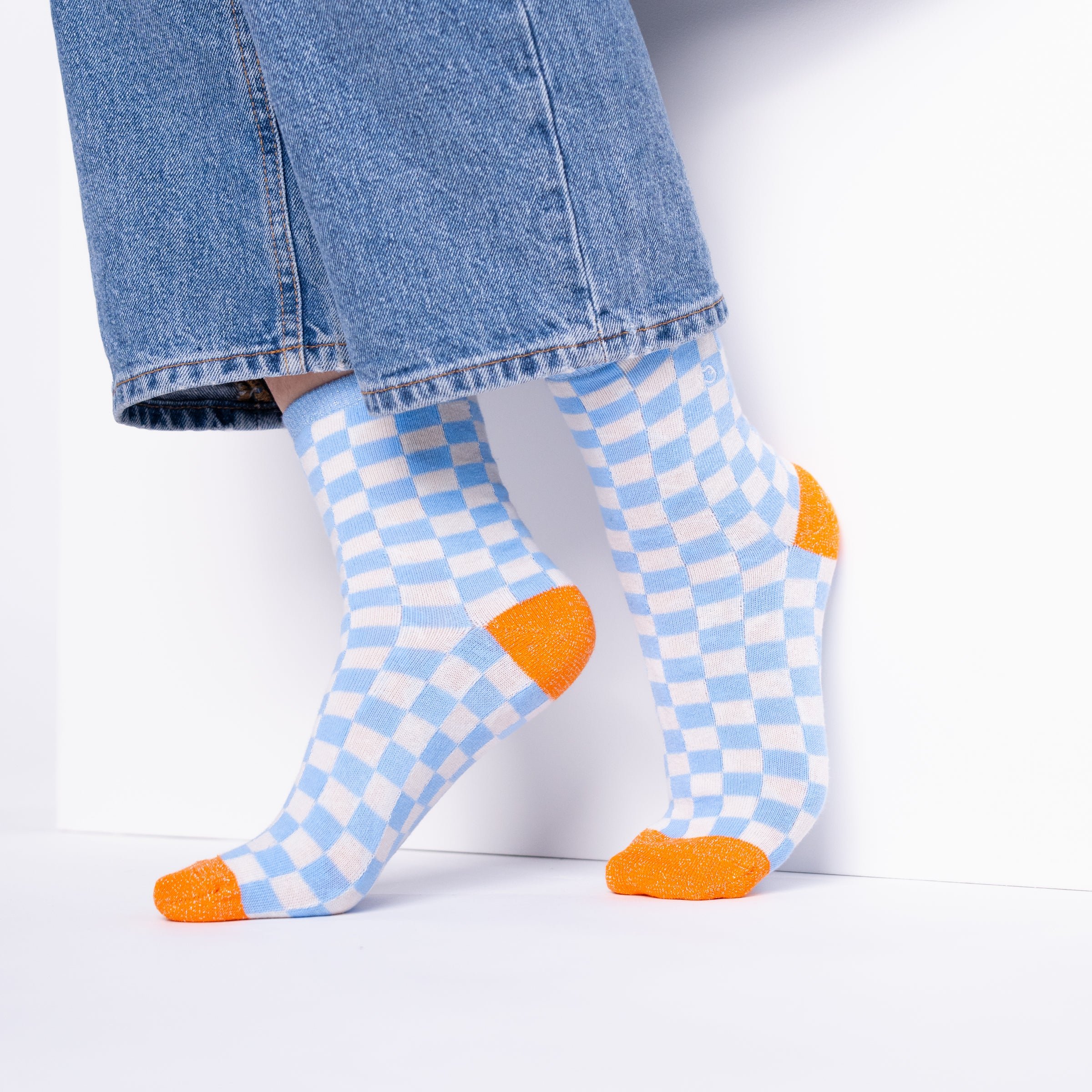 Checked combed cotton socks BILLYBELT Blue