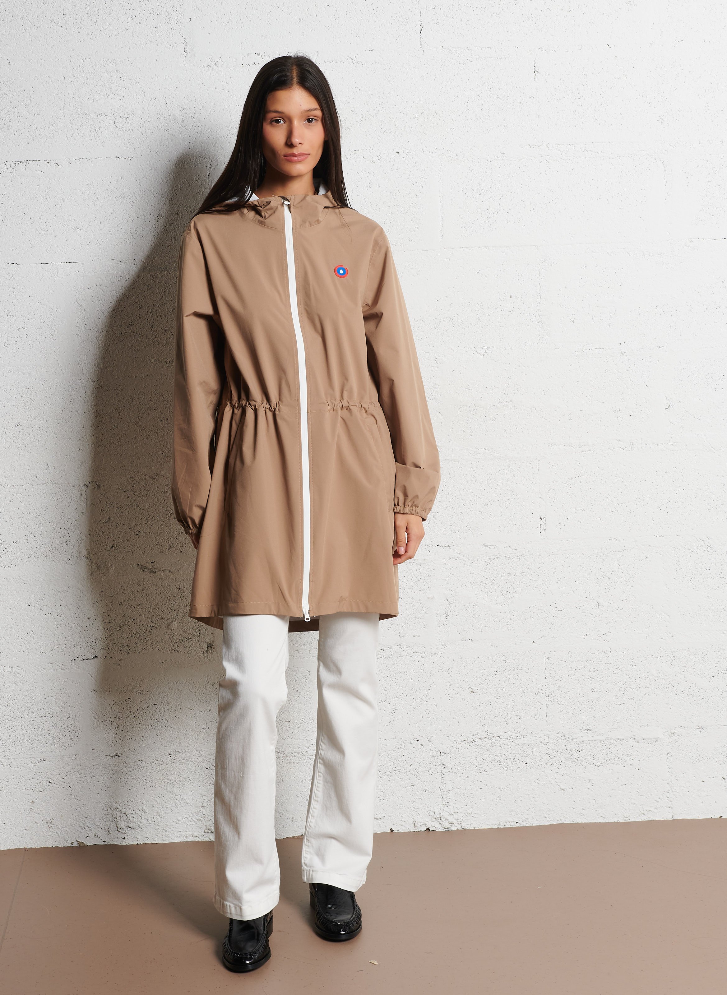 Imperméable long à capuche convertible  Beige
