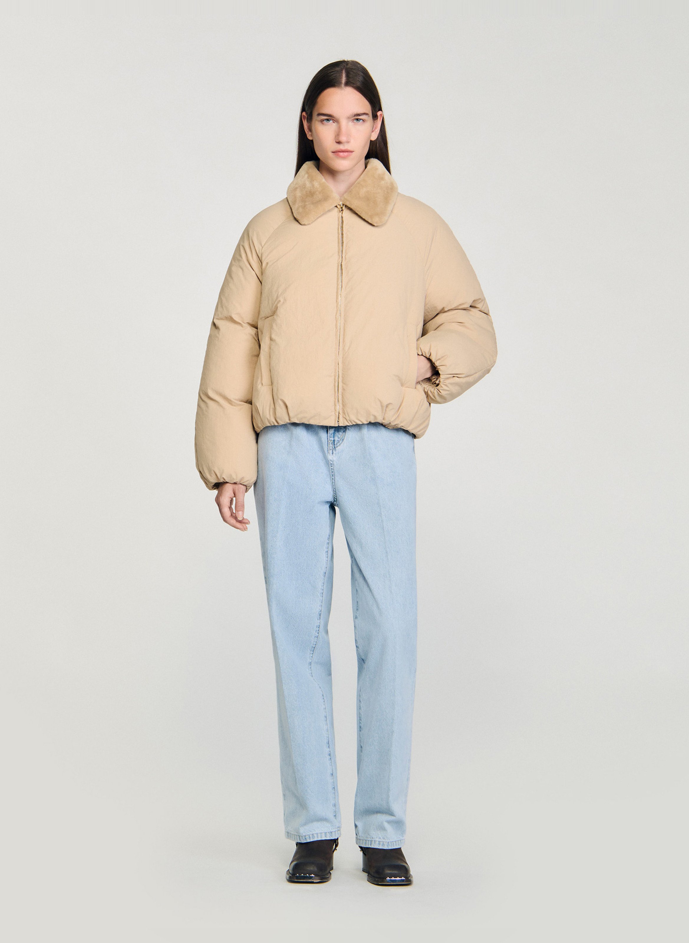 Oversized gewatteerde jas met klassieke kraag SANDRO Beige