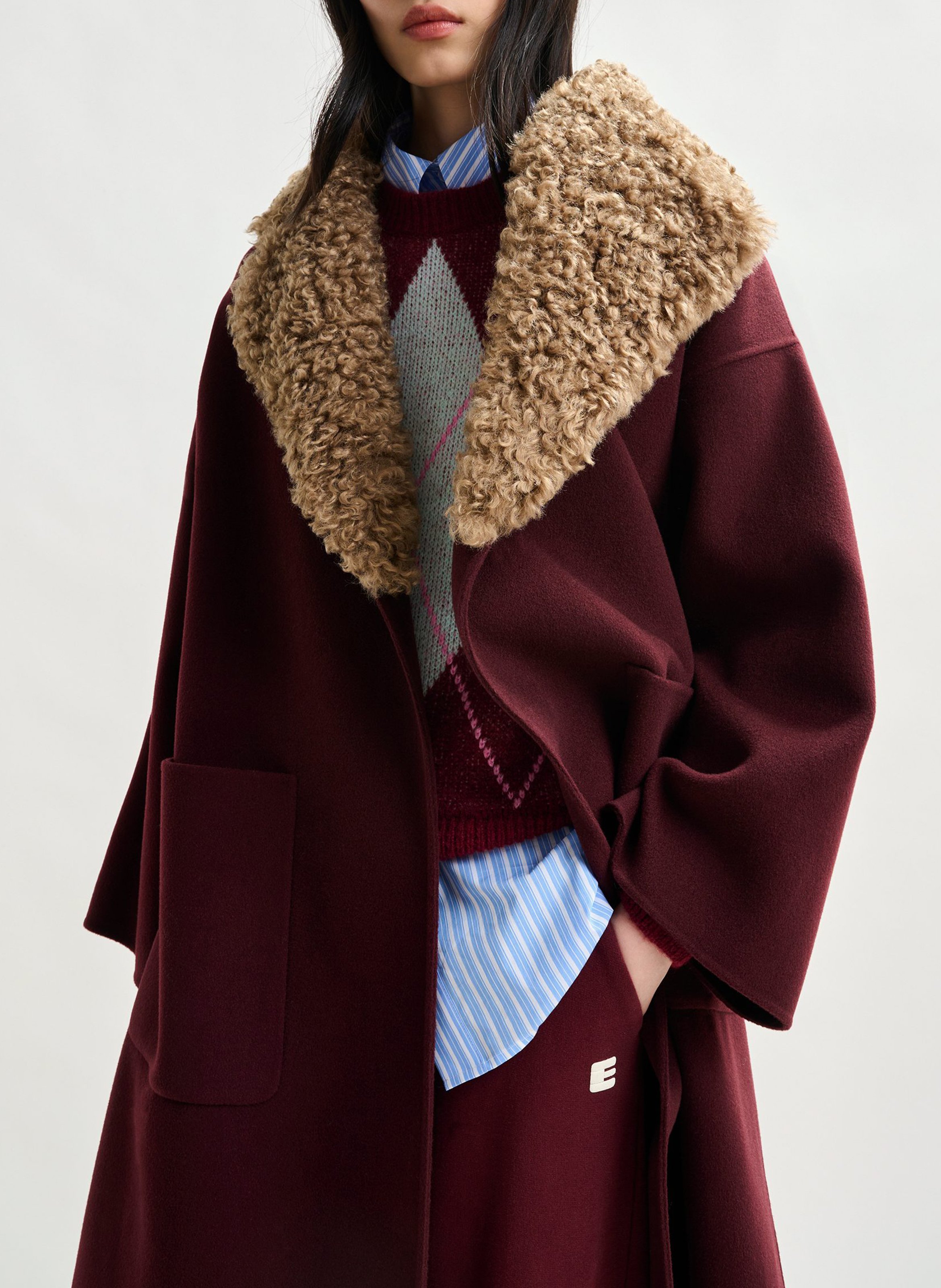 Manteau uni ceinturé en laine ESSENTIEL ANTWERP Rouge