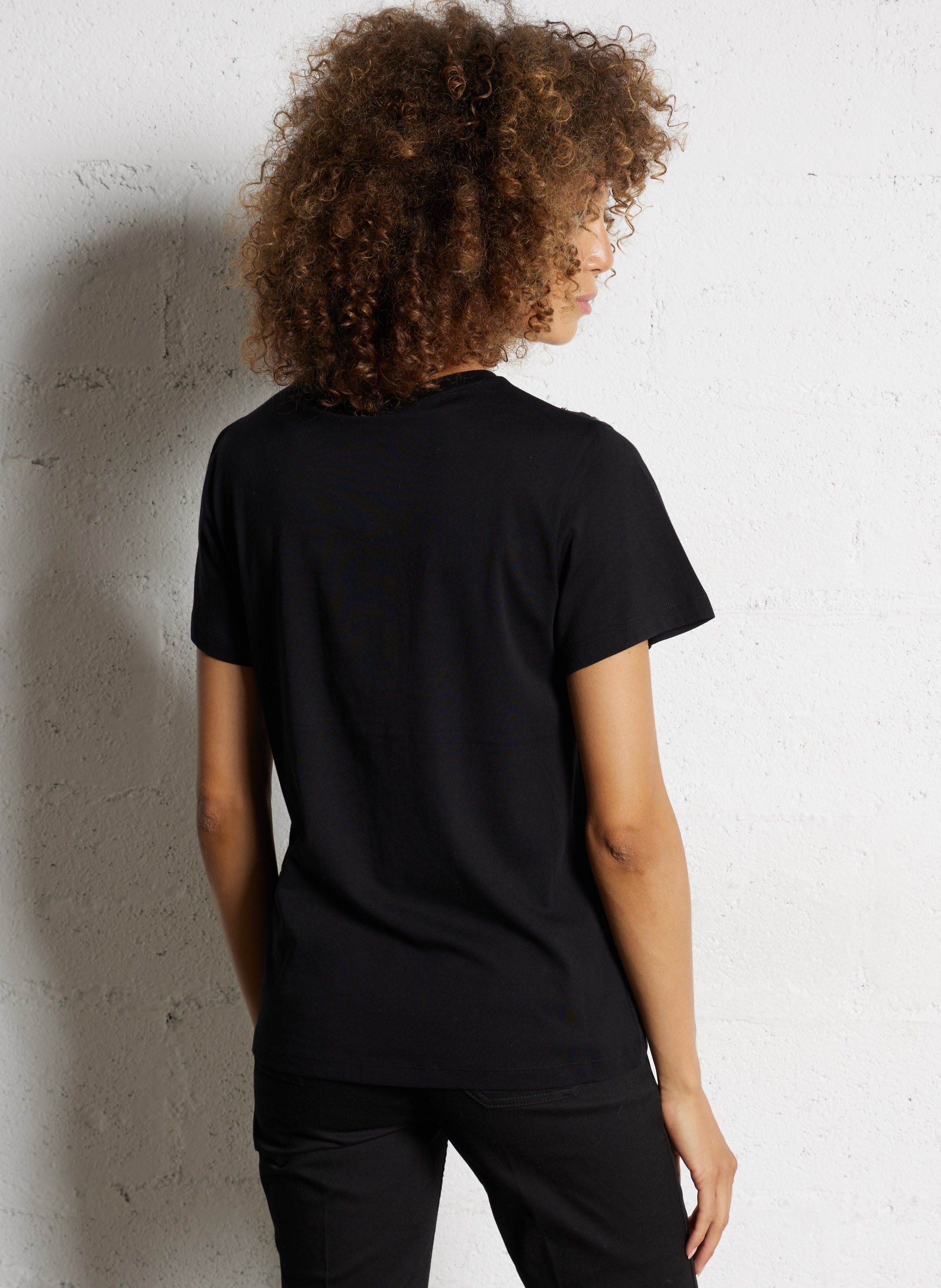Plain cotton T-shirt with rhinestones LIU JO Black