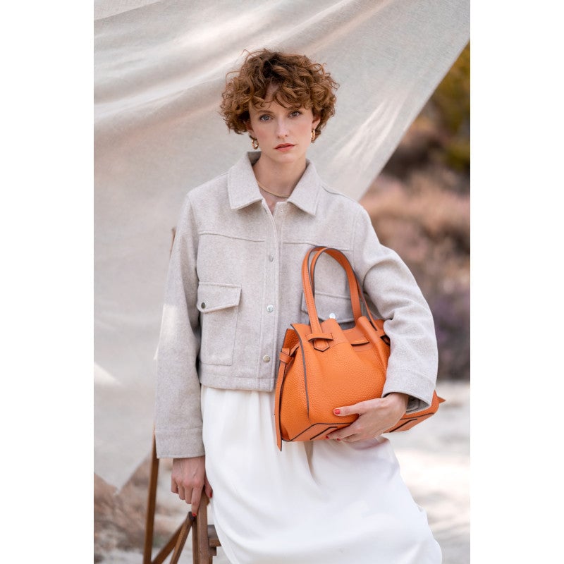 Handbag - cowhide leather POURCHET Orange