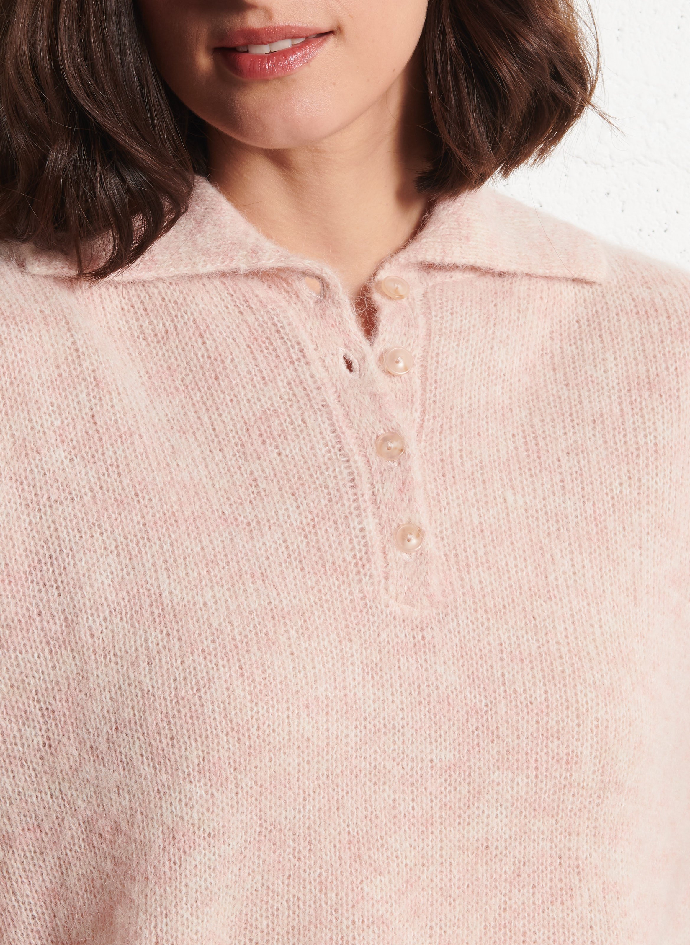 Pull ample col polo en laine mélangée DES PETITS HAUTS Rose