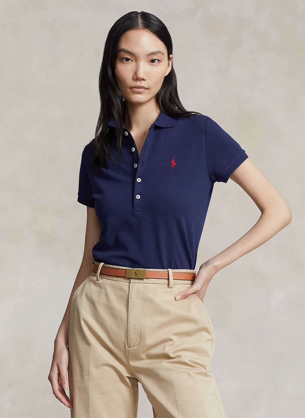 Polo brodé en coton stretch POLO RALPH LAUREN Bleu