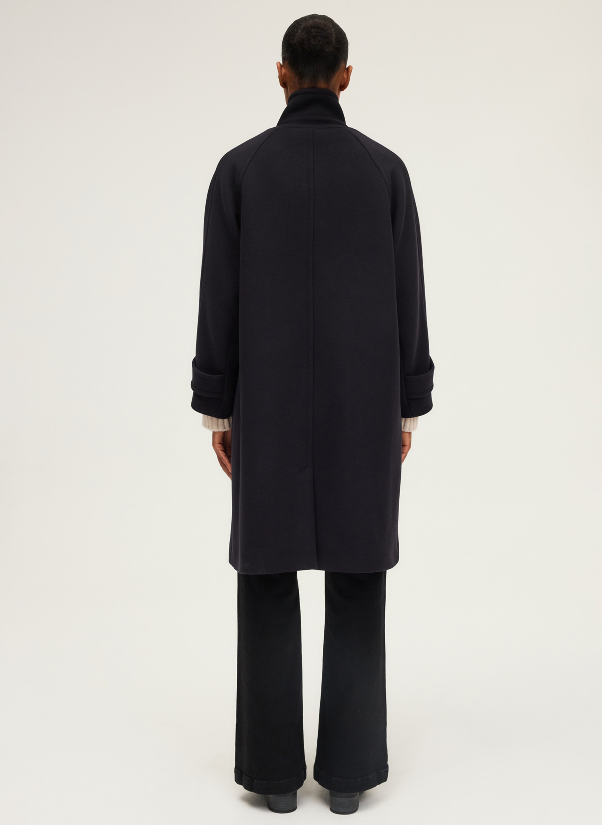 Manteau boutonné droit uni en laine mélangée PABLO Bleu