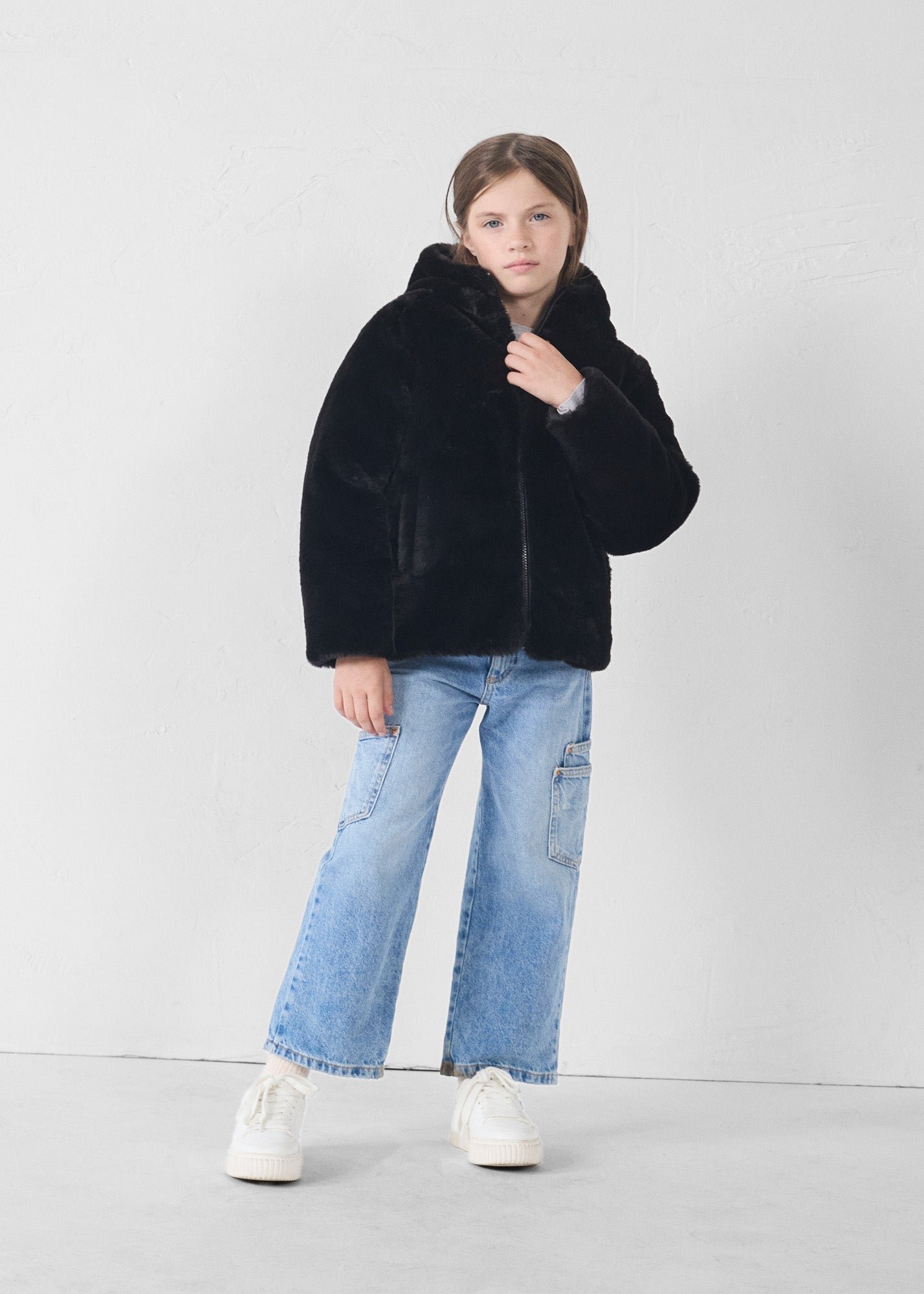 Doudoune enfant en fausse fourrure à capuche agathe JOTT Noir
