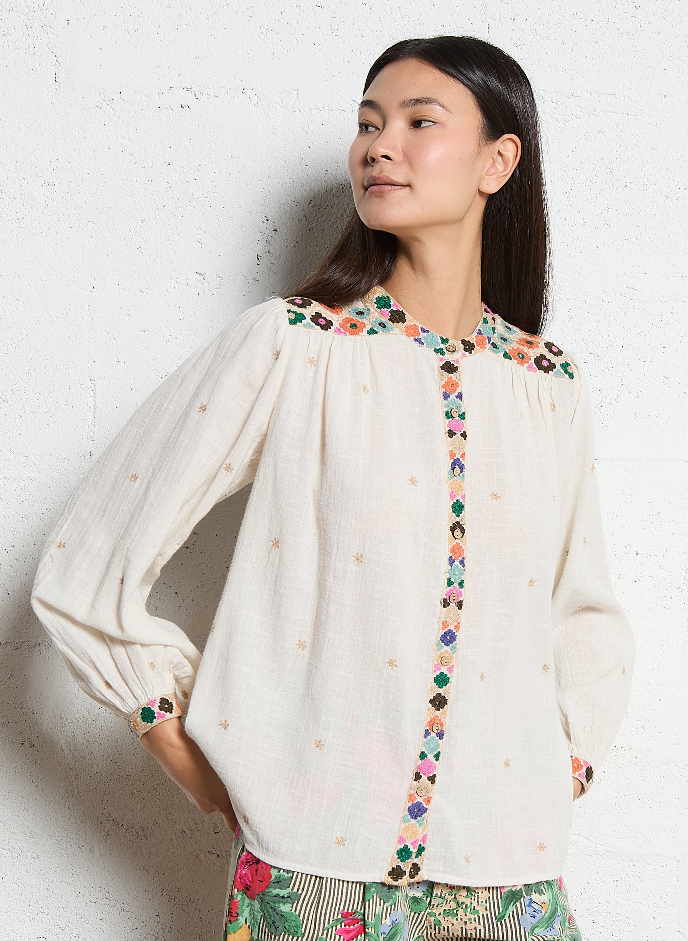 Gerader Rundhalsausschnitt aus Baumwolle MAISON HOTEL Weiss