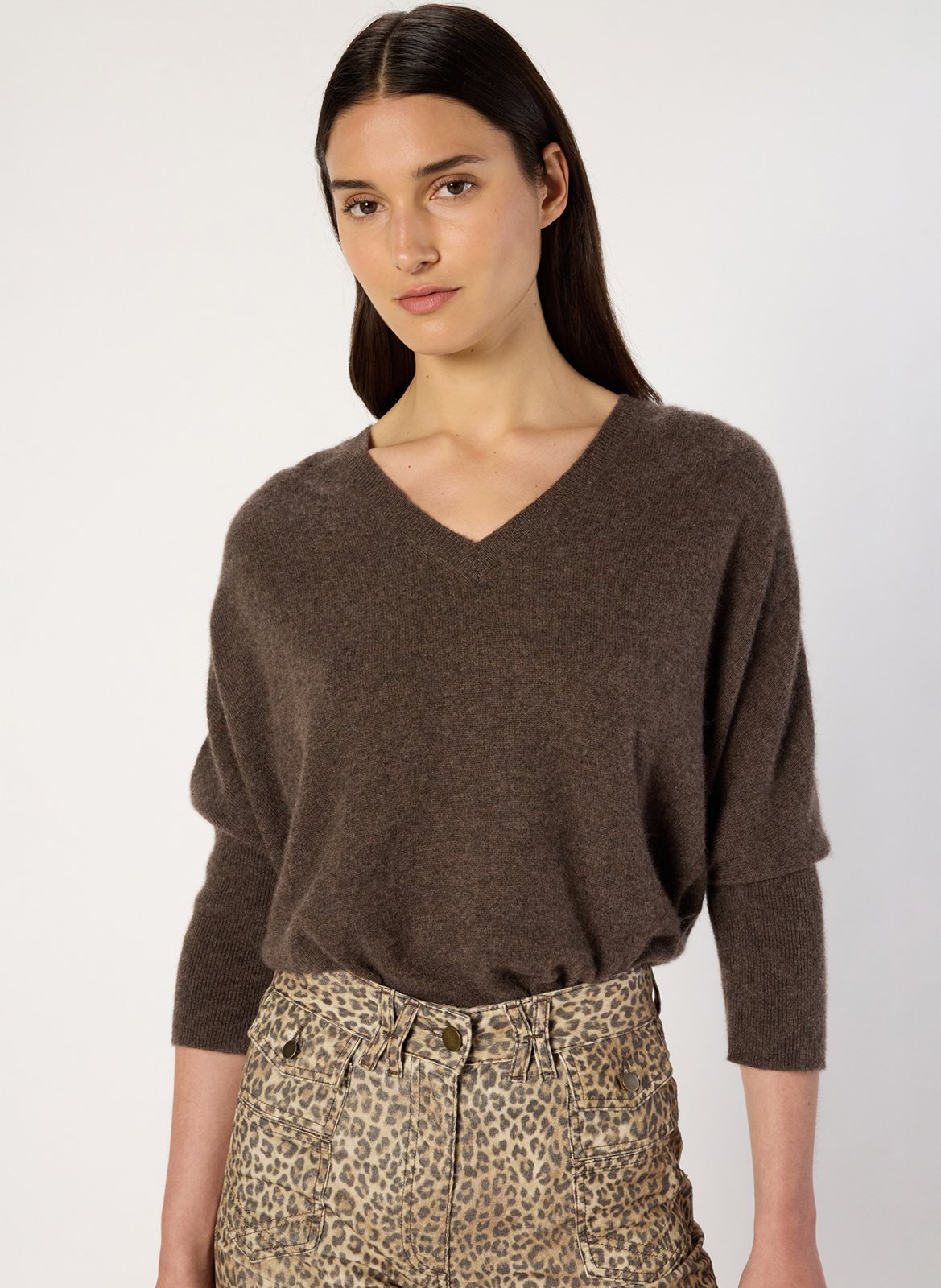 Pull oversize col v en cachemire GERARD DAREL Marron