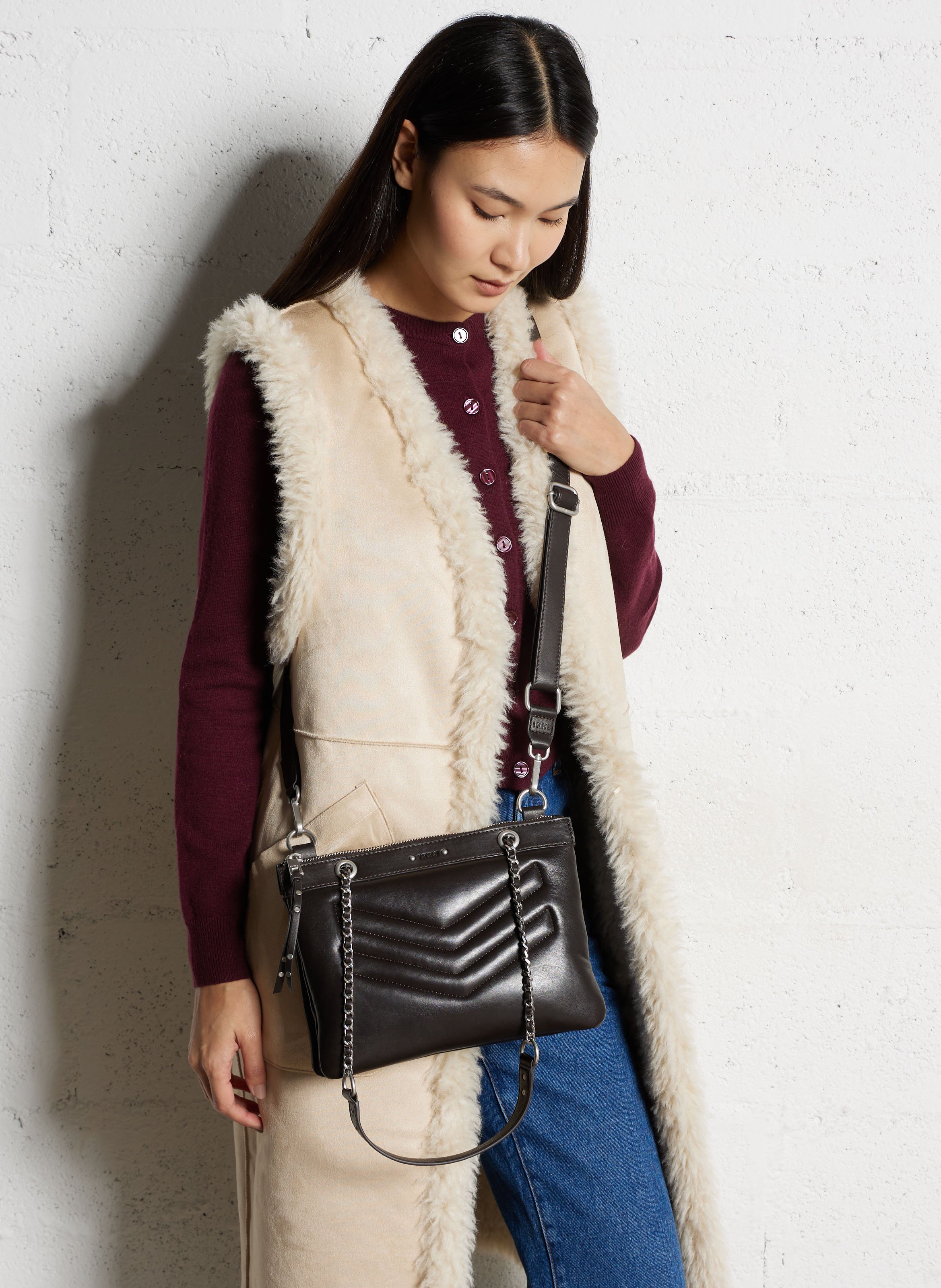 Leather clutch bag IKKS Brown