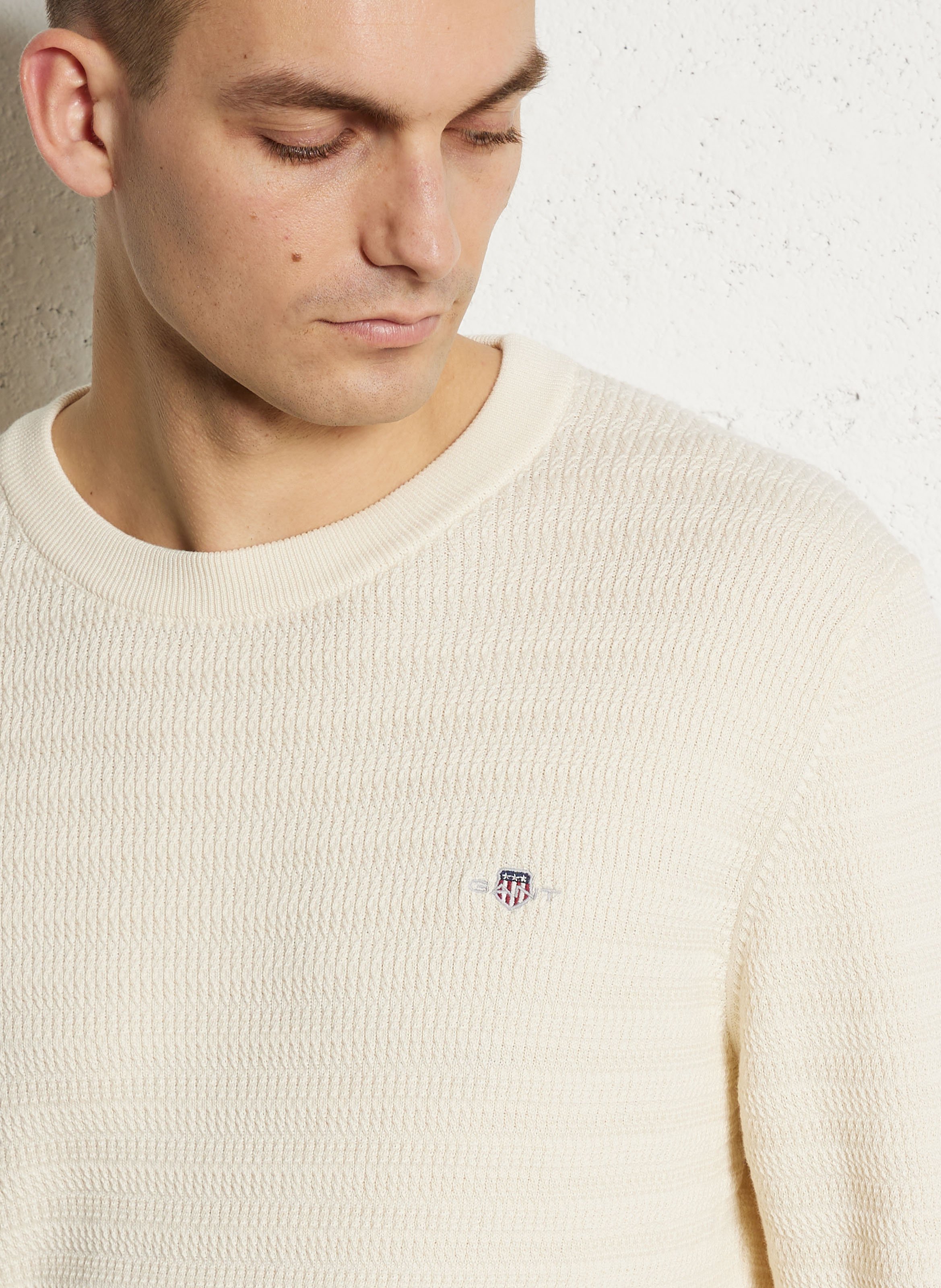 Pull droit col rond en coton bio et coton GANT Beige