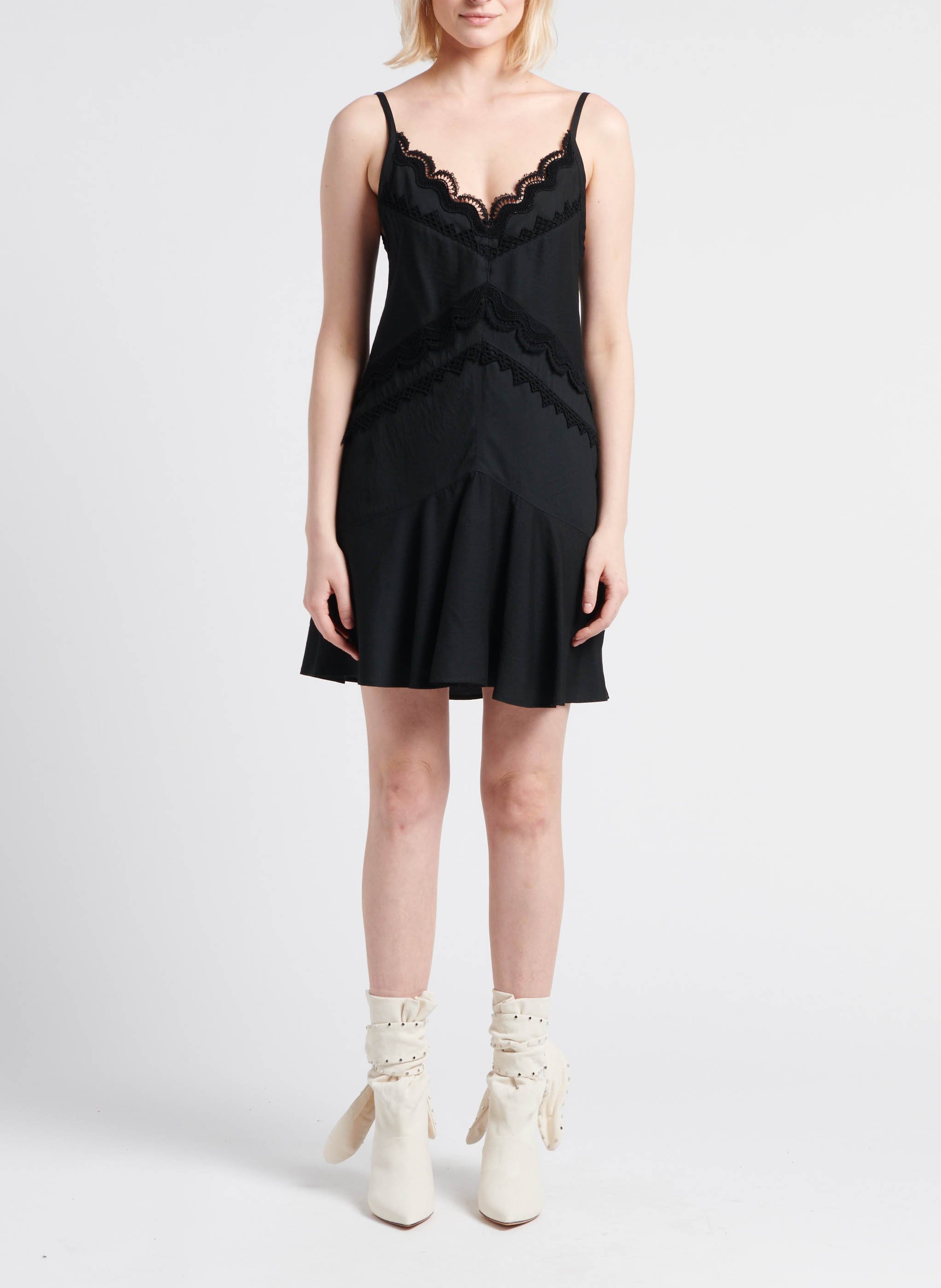 Robe courte col V à broderies IRO Noir