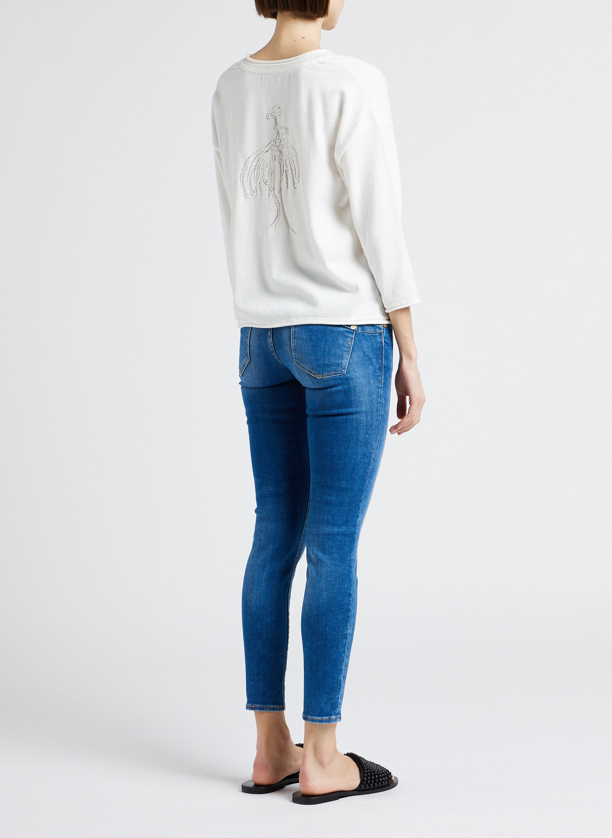 Pull col V évasé en coton ONE STEP Blanc