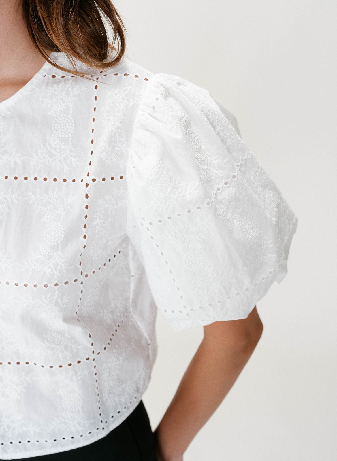 Blouse met ronde hals van katoen GRACE ET MILA Wit