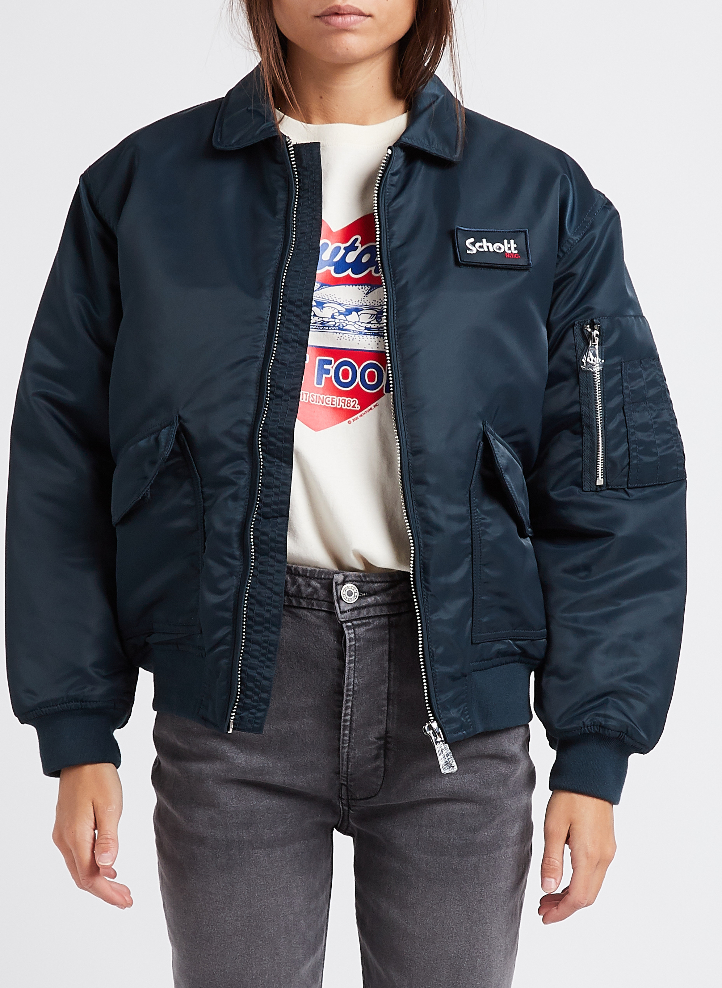 Blouson col classique oversize SCHOTT Bleu