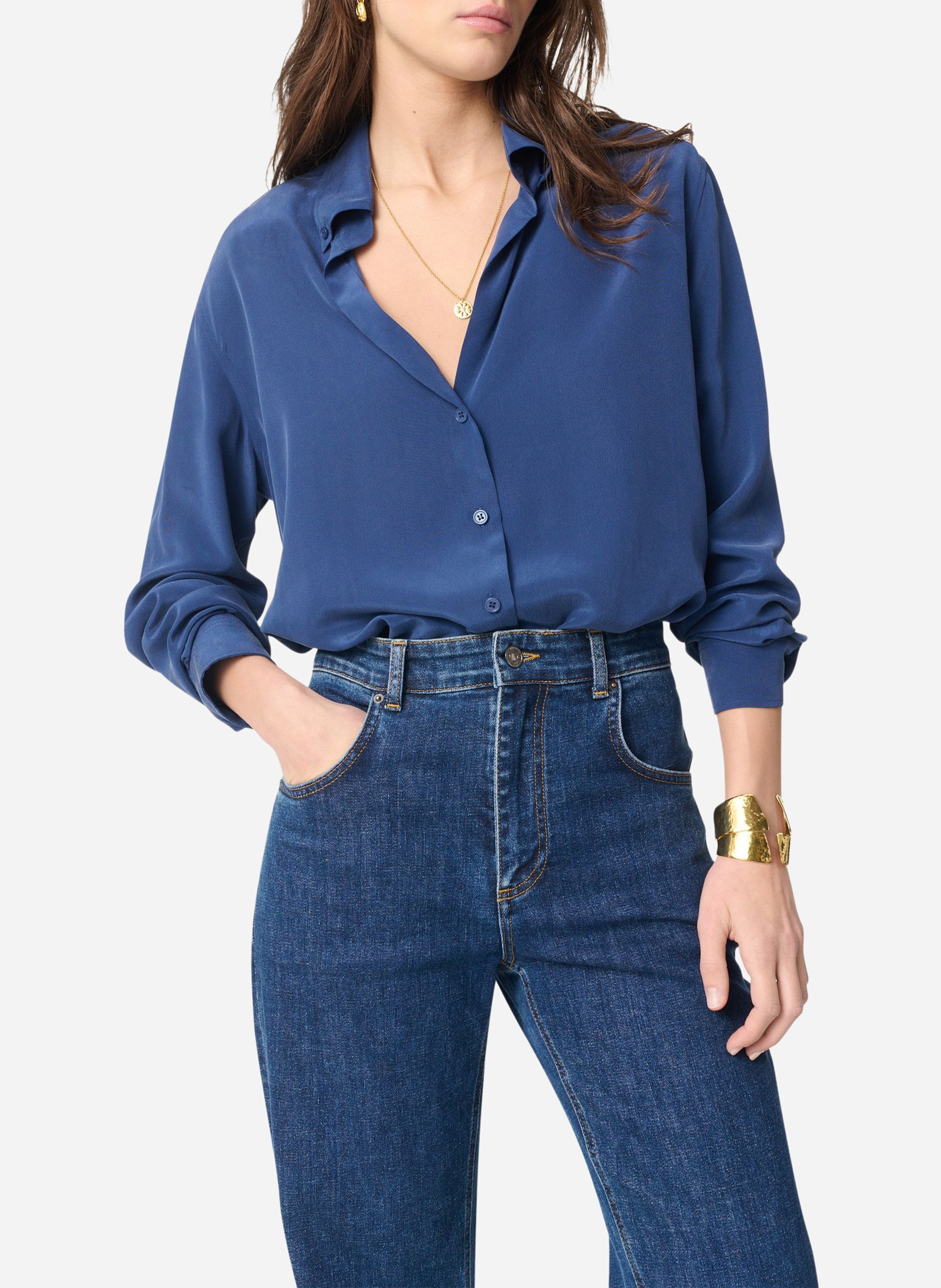 Chemise à col v fluide en soie  VANESSA BRUNO Bleu