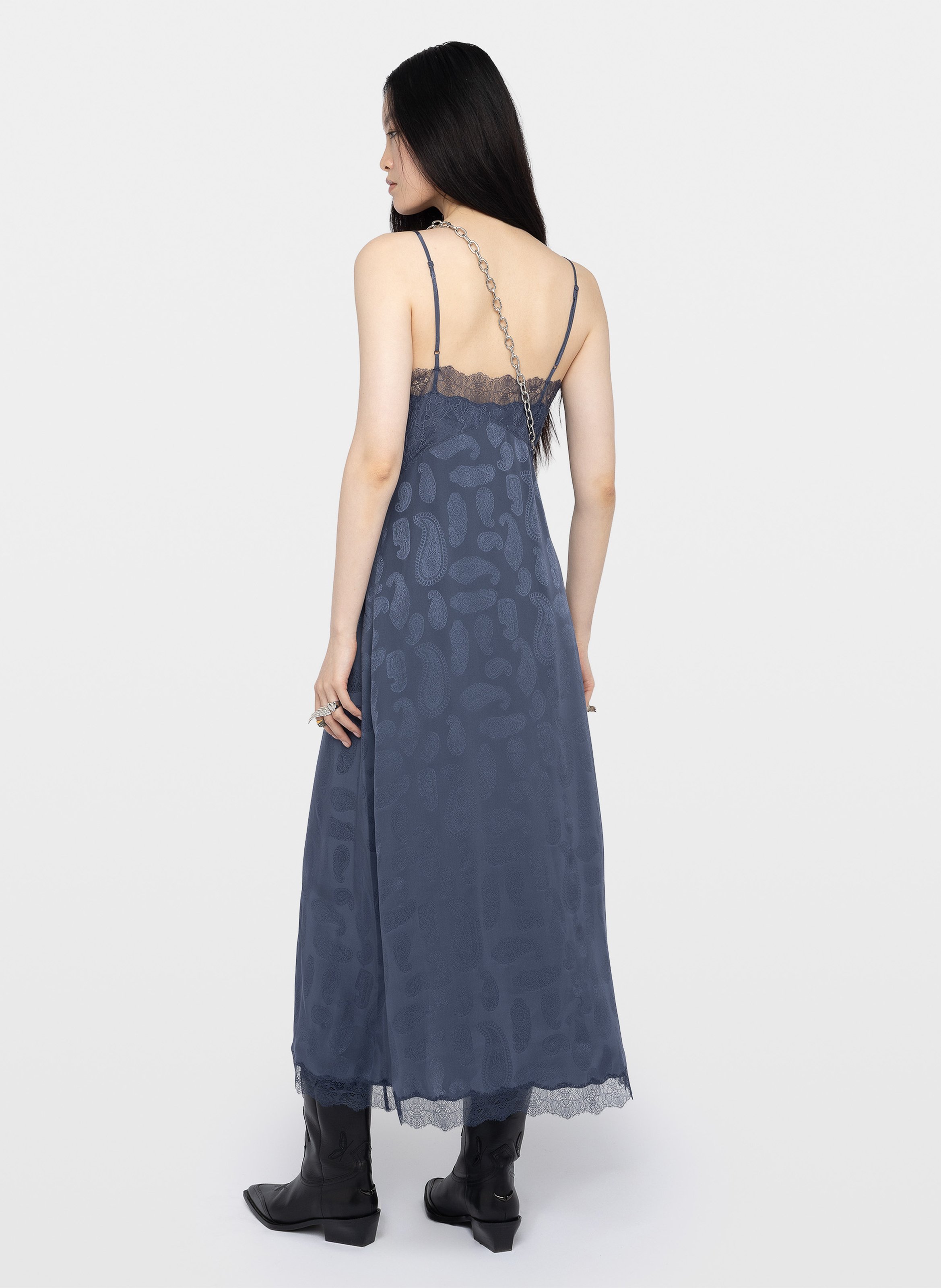 Flowy silk dress with lace print ZADIG&VOLTAIRE Blue