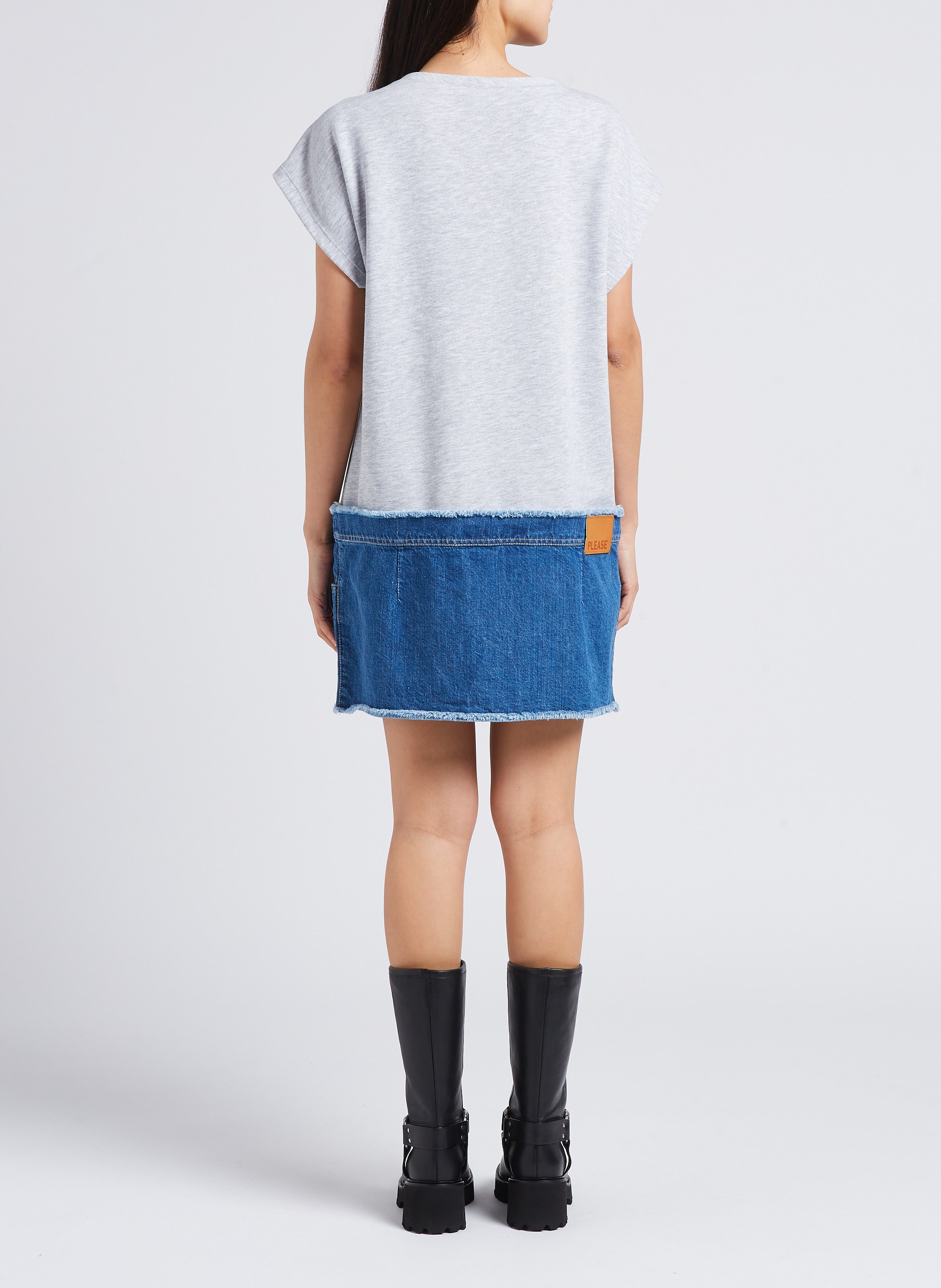 Loose-fit round-neck printed midi dress PLEASE Grey