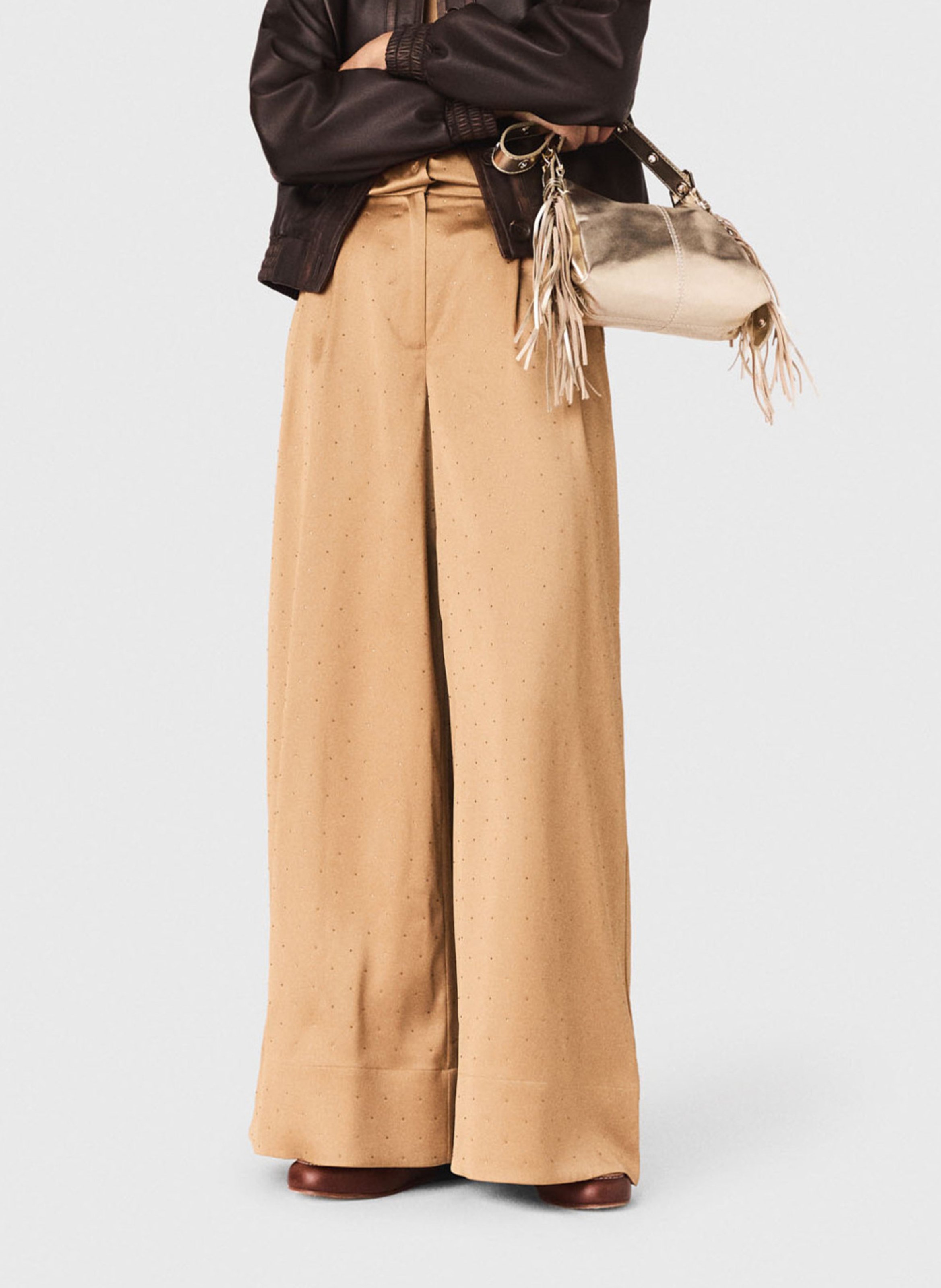 Wide leg pants with rhinestones MAJE Brown