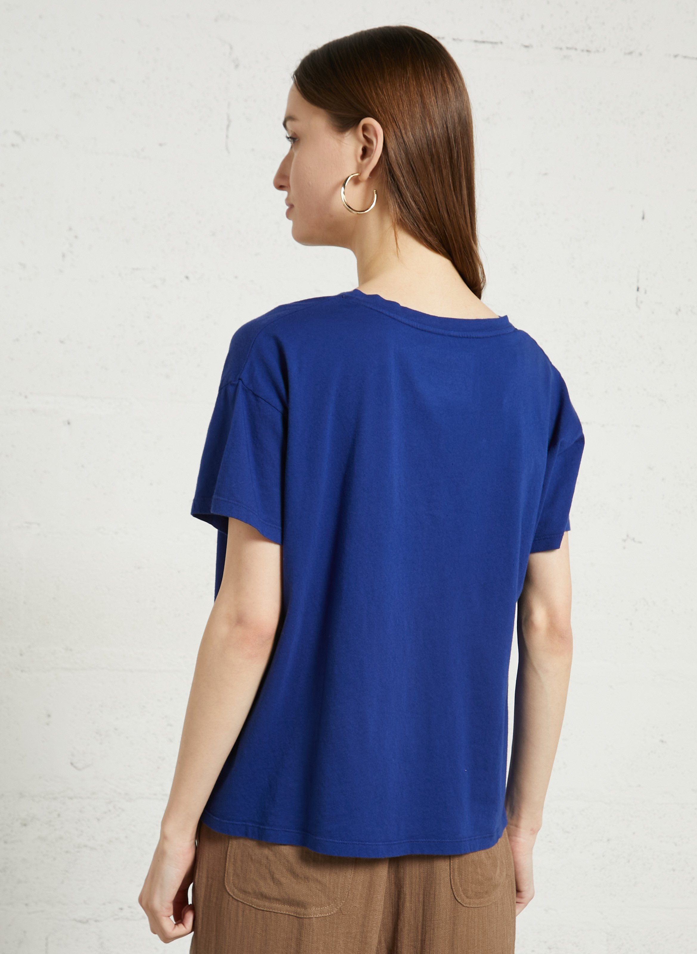 T-shirt met korte mouwen en V-hals uni MAJESTIC FILATURES Blauw