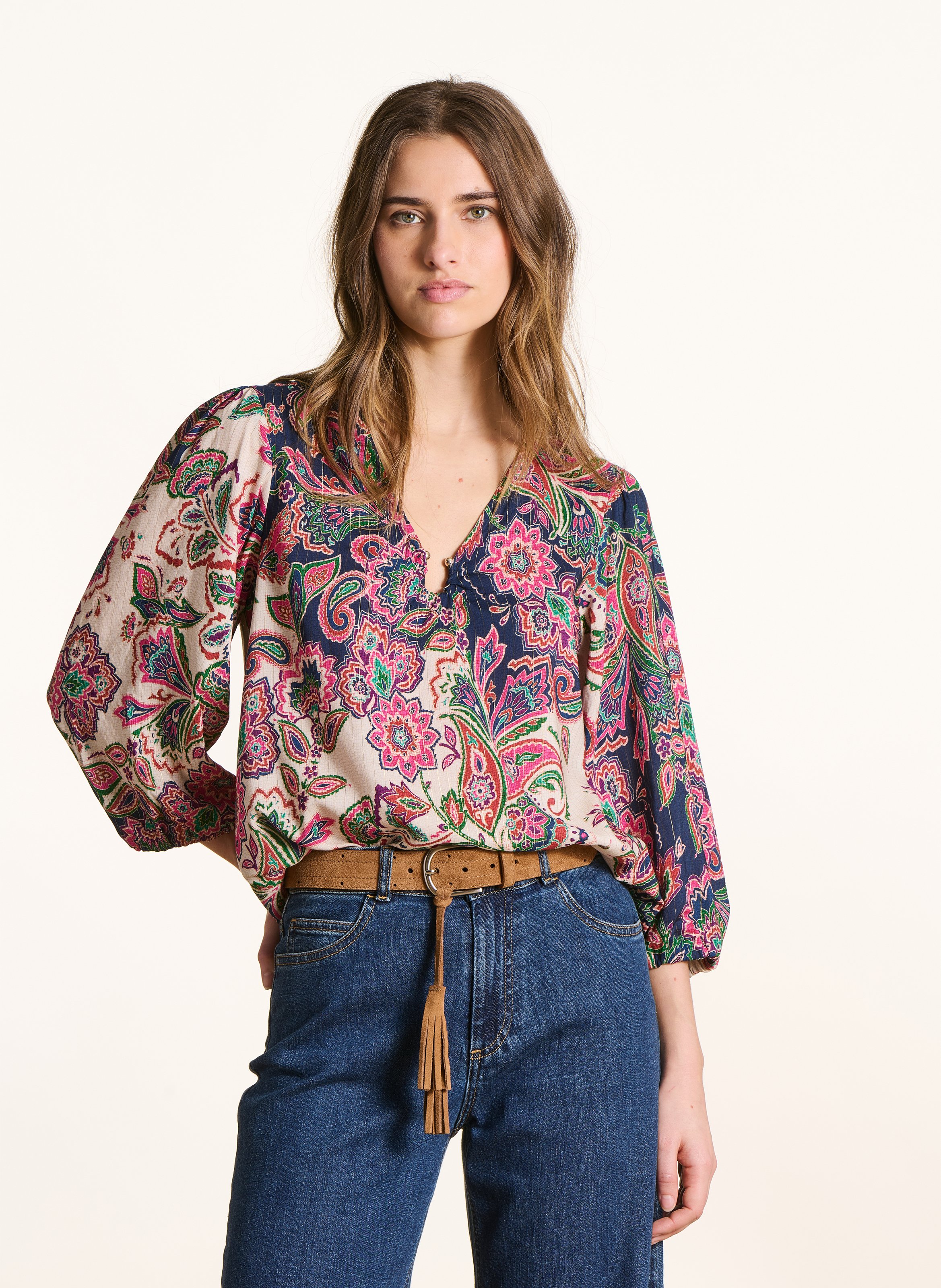 Top oversize col V imprimé LA FEE MARABOUTEE Multicolore