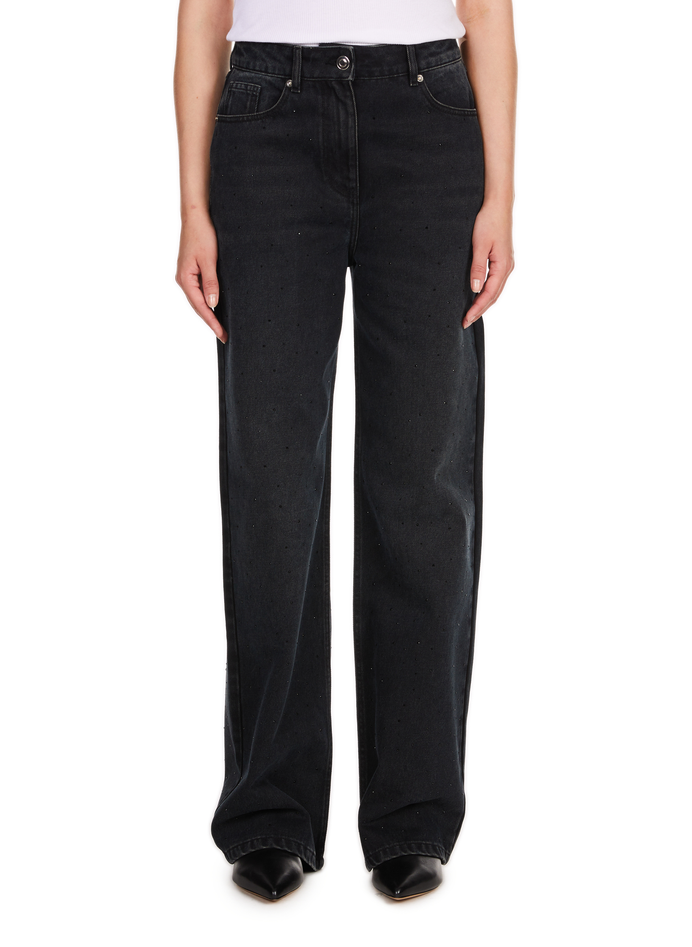 Gerade geschnittene Jeans mit Strass aus Baumwolle SAISON 1865 Schwarz