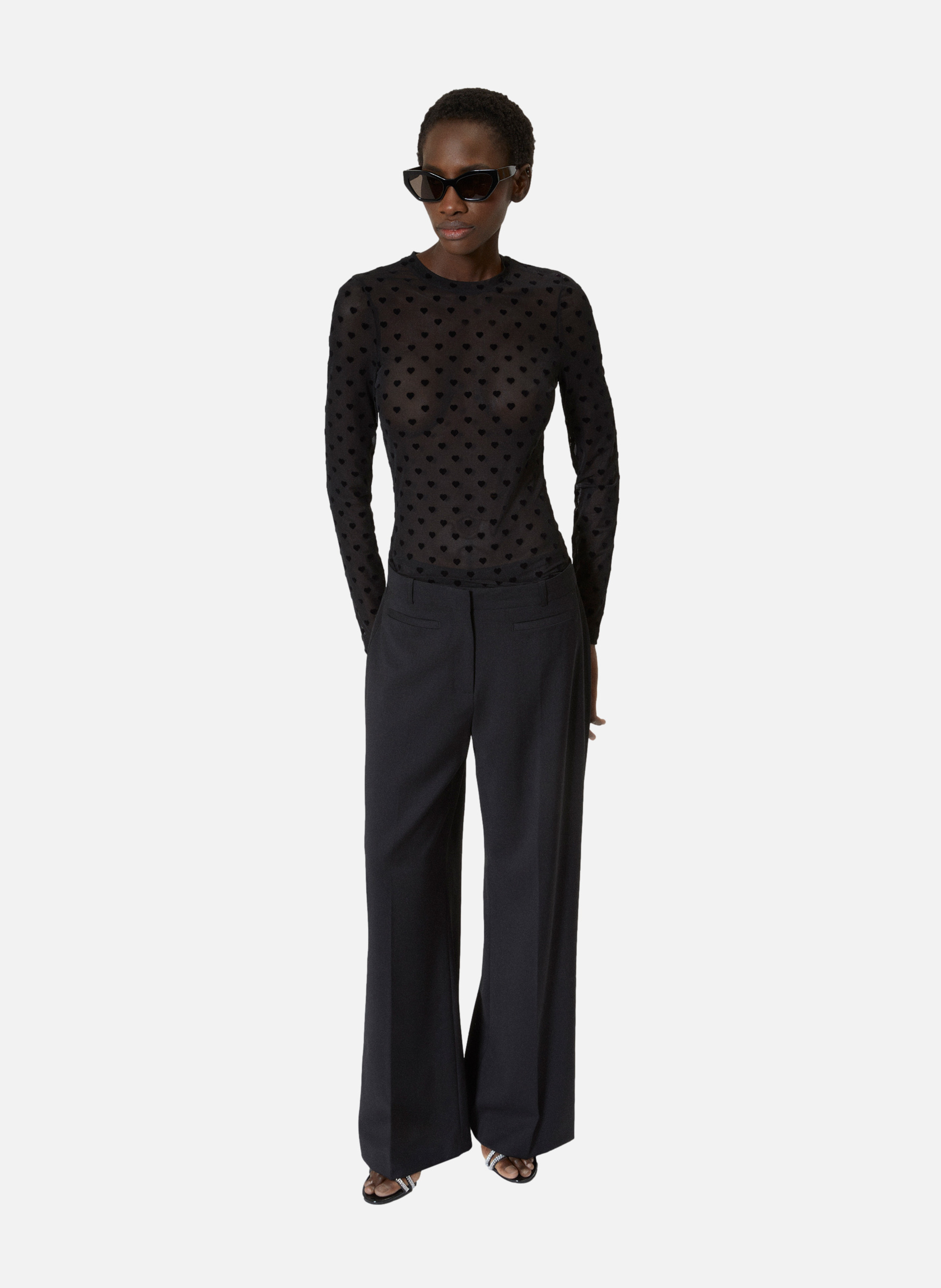 Wide-leg pants with stripe THE KOOPLES Black