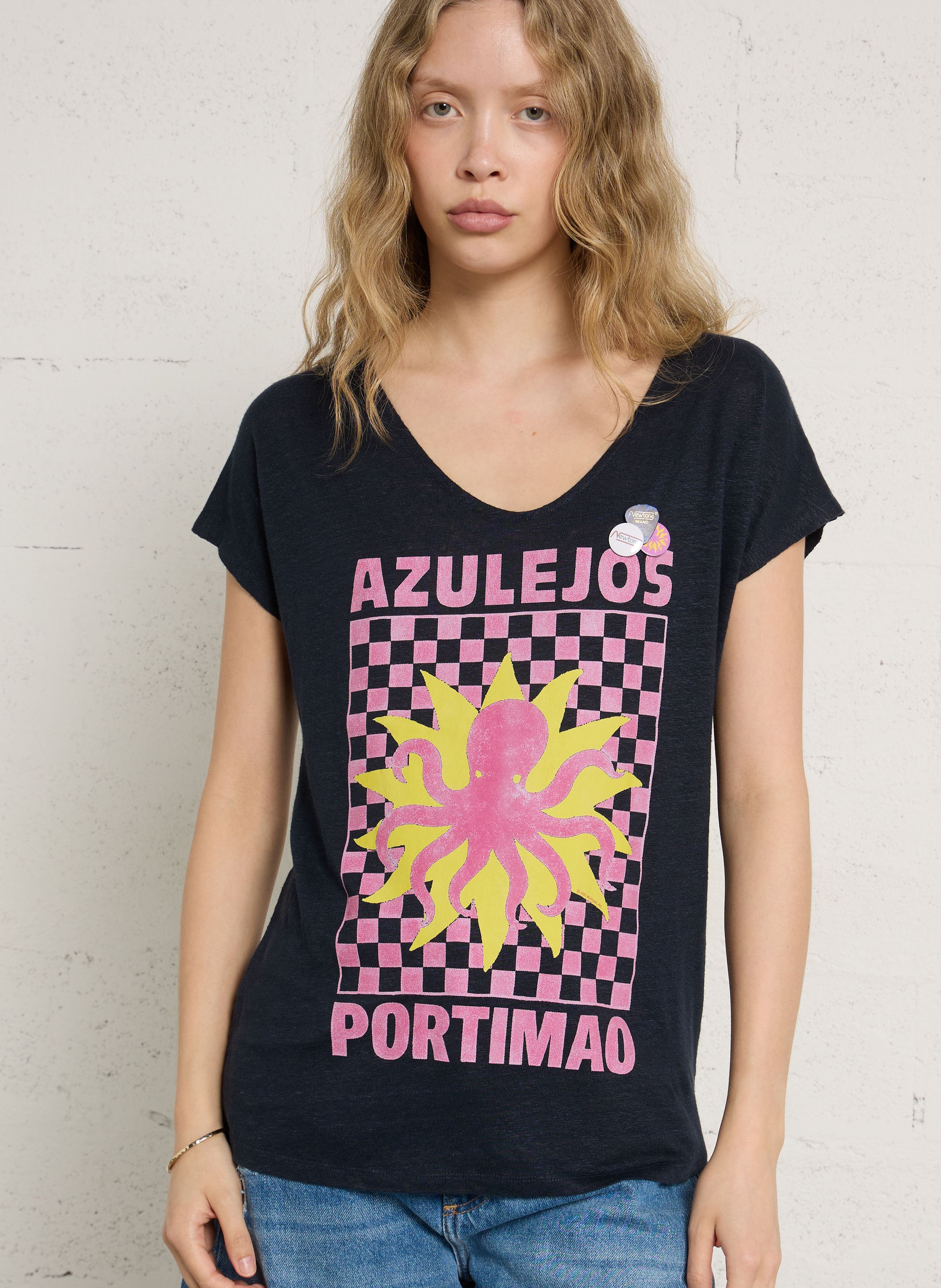 Tee-shirt droit col rond en lin NEWTONE Bleu