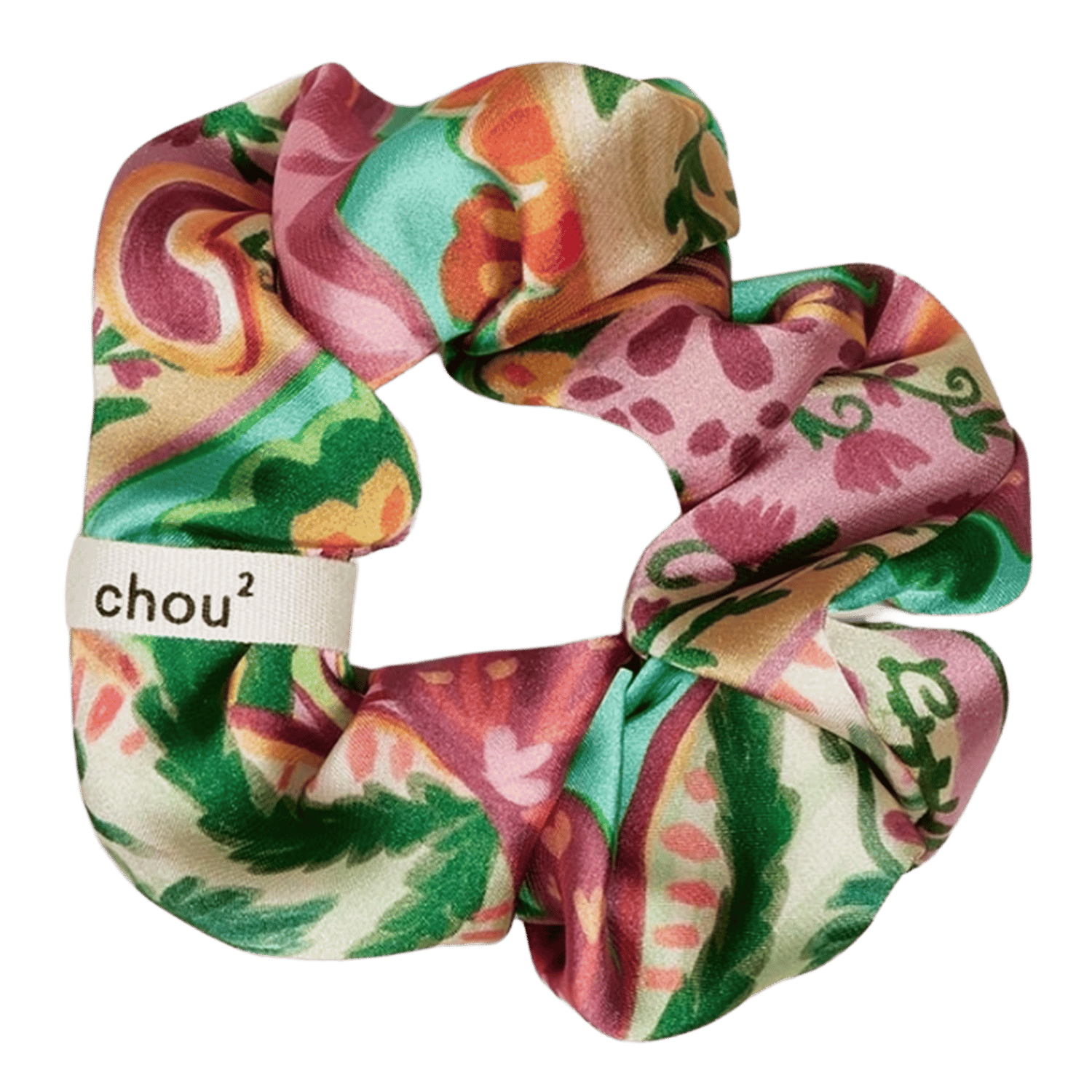 Chouchou en satin à motifs CHOU AU CARRE Vert