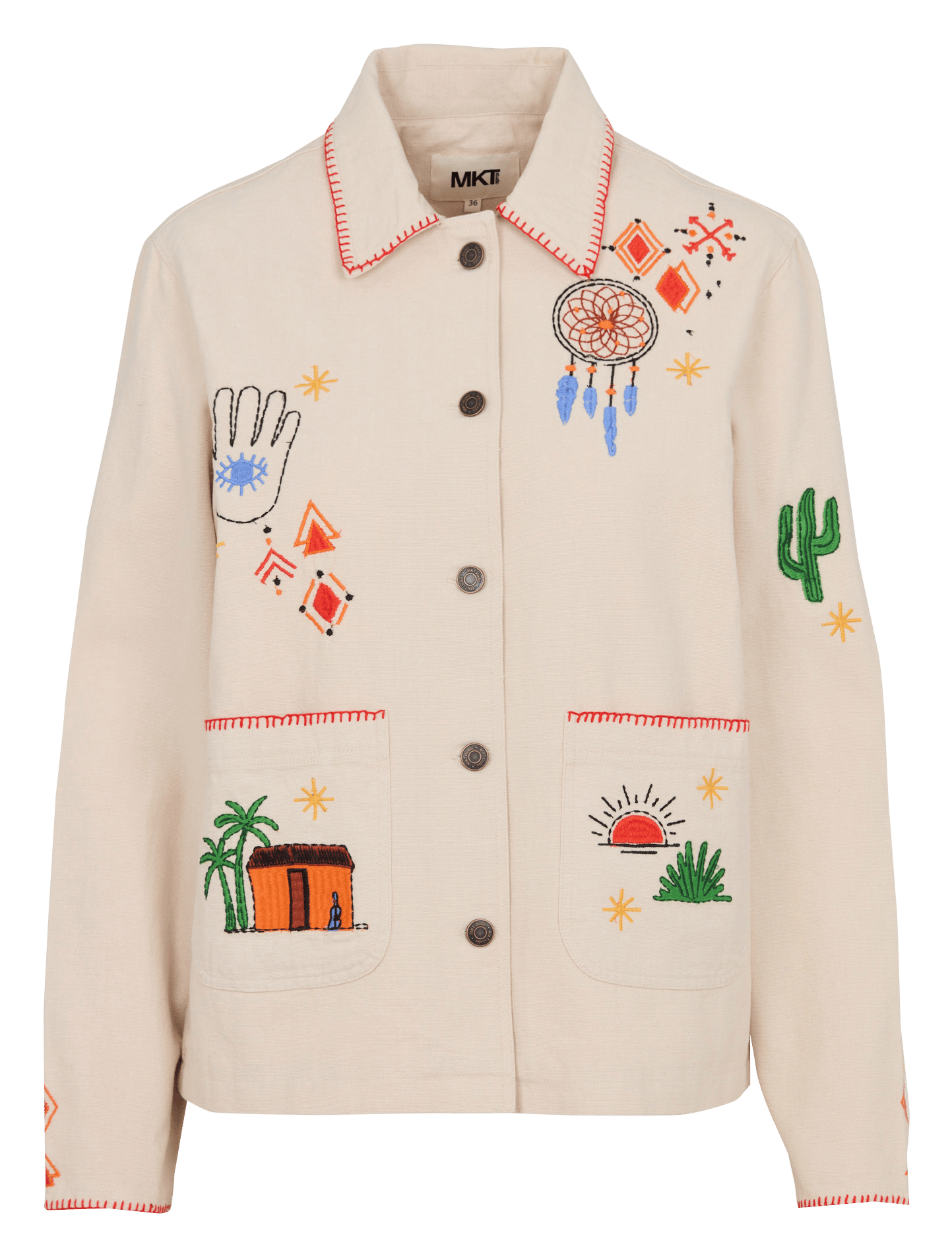 Katoenen jack met klassieke kraag MKT Beige