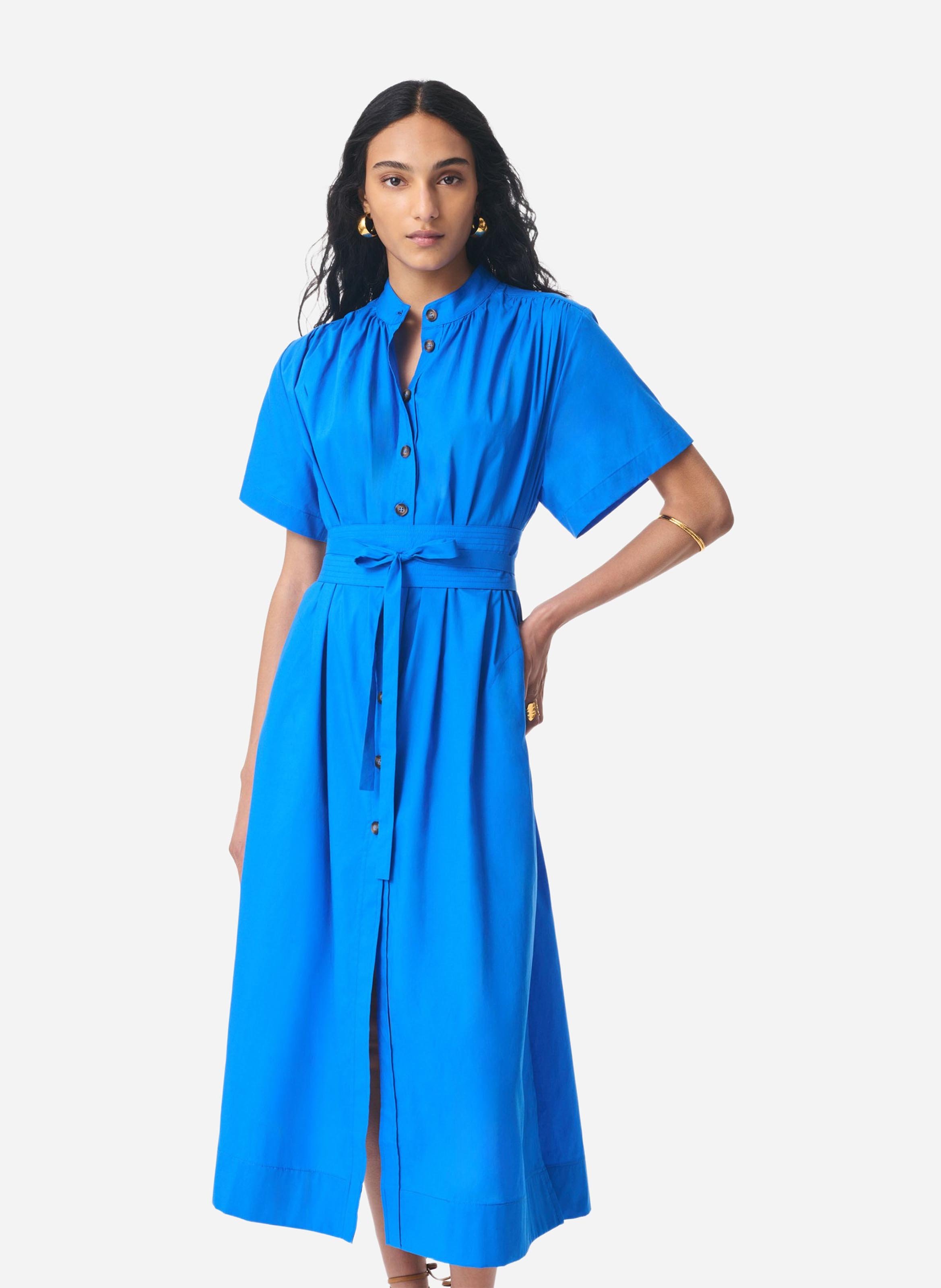 Robe midi col rond ceinturée unie VANESSA BRUNO Blue