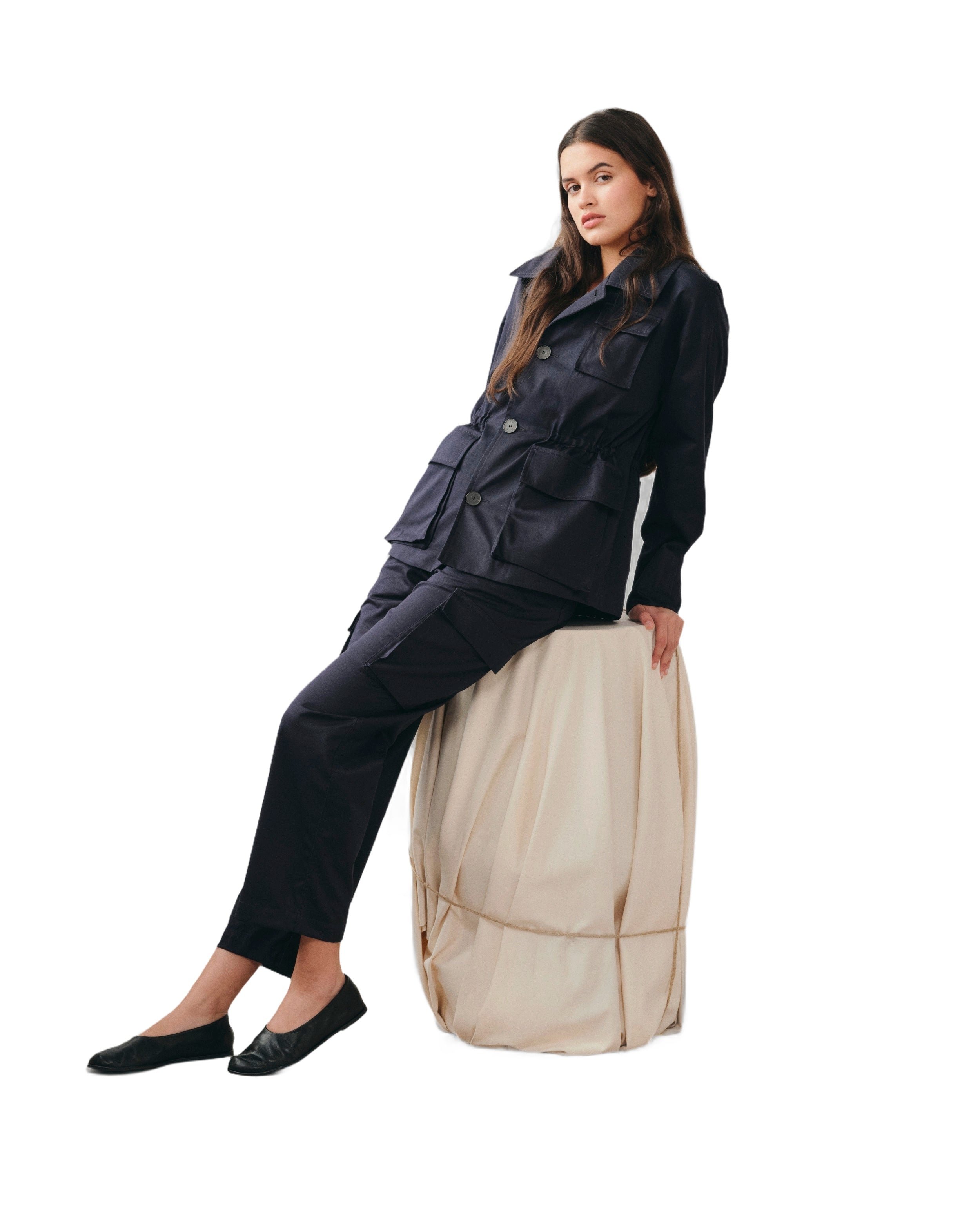 Wide military cargo navy pants Noyoco Blue