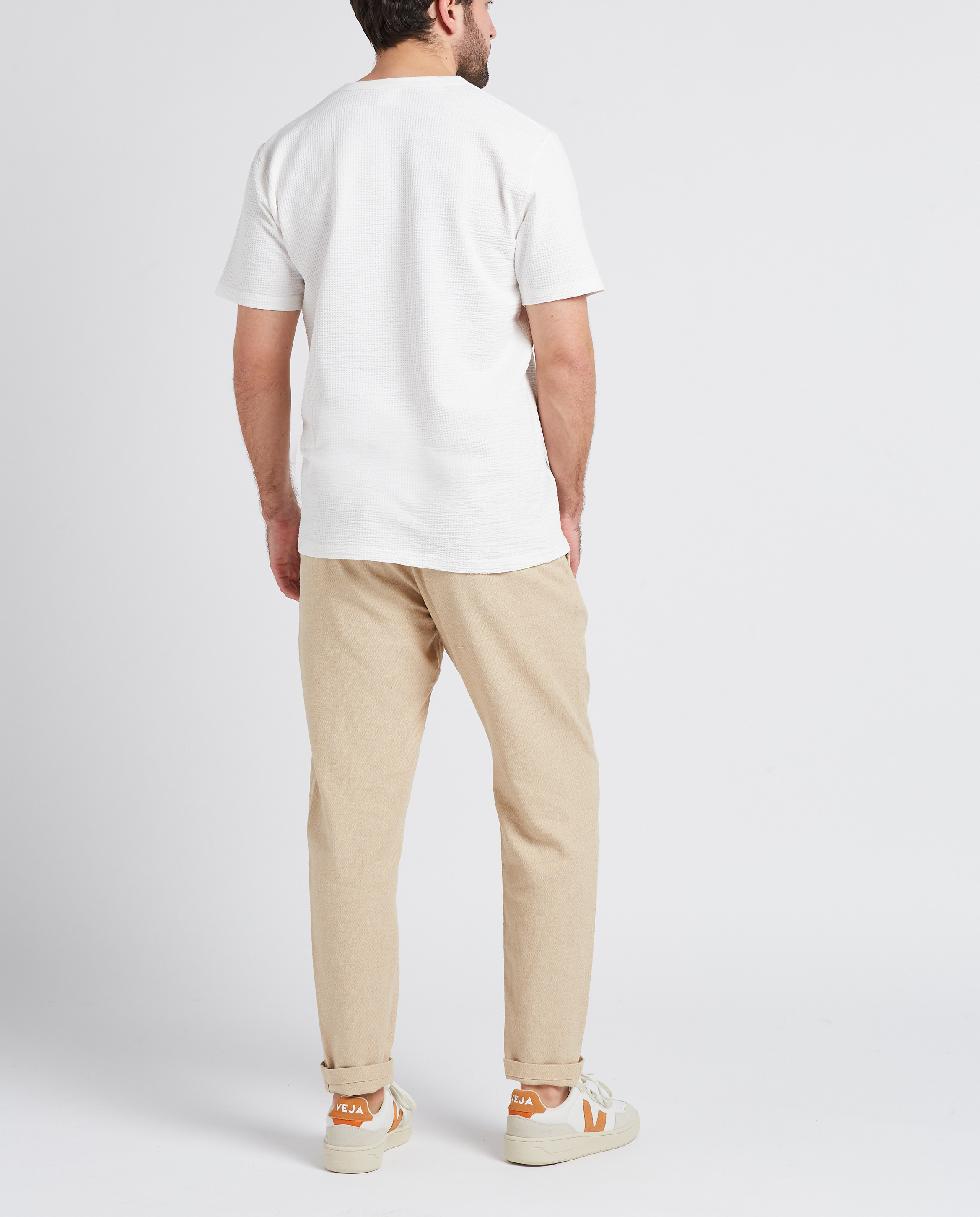 Pantalon droit en coton bio et lin stretch SELECTED Beige