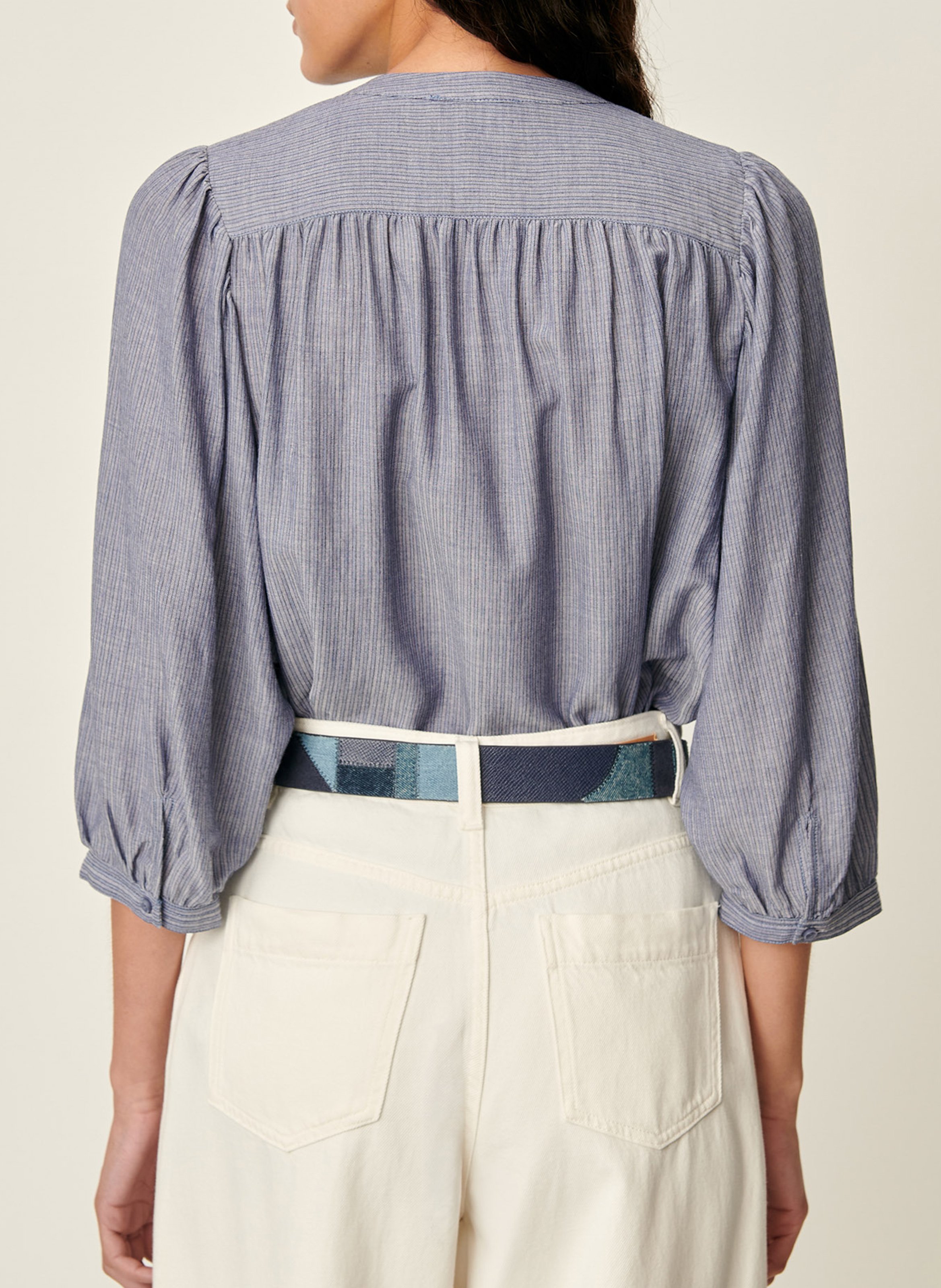 Weite Bluse mit Mao-Kragen aus Bio-Baumwolle SESSUN Blau